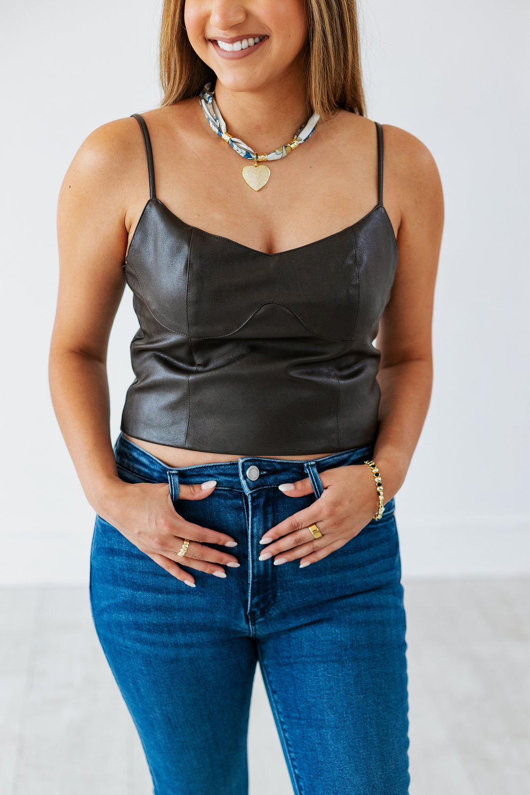 ESPRESSO FAUX LEATHER CROP TOP