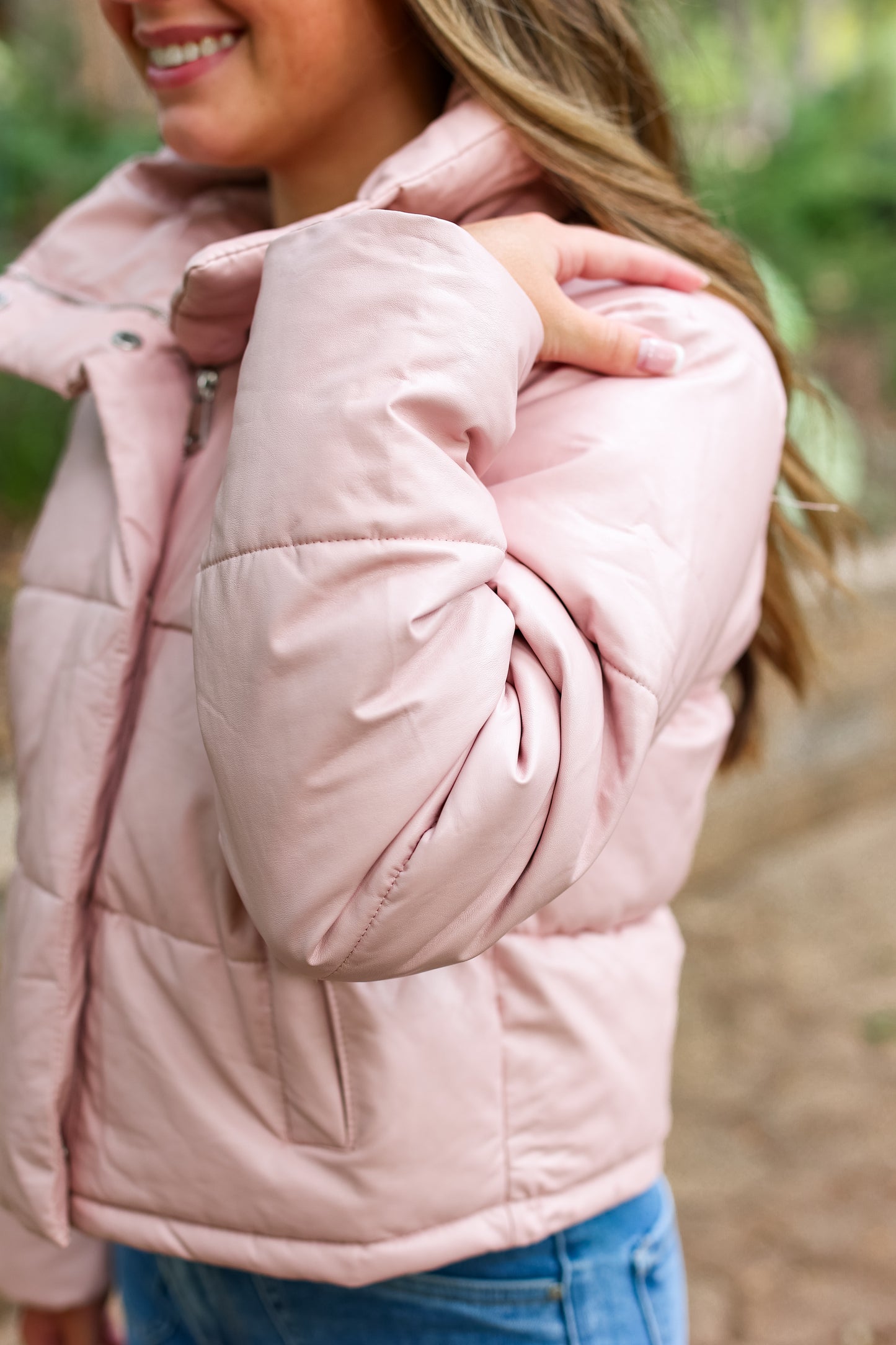 MADE ME BLUSH LEATHER PUFFER JACKET
