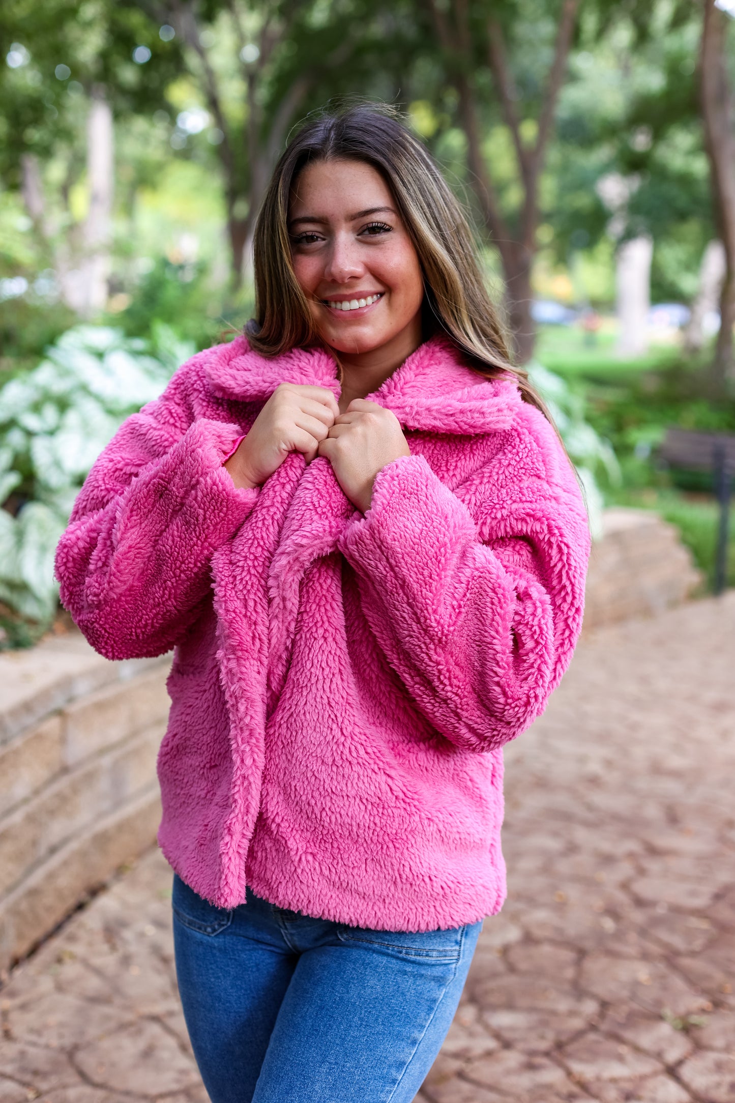 COZY UP FUR JACKET: PINK