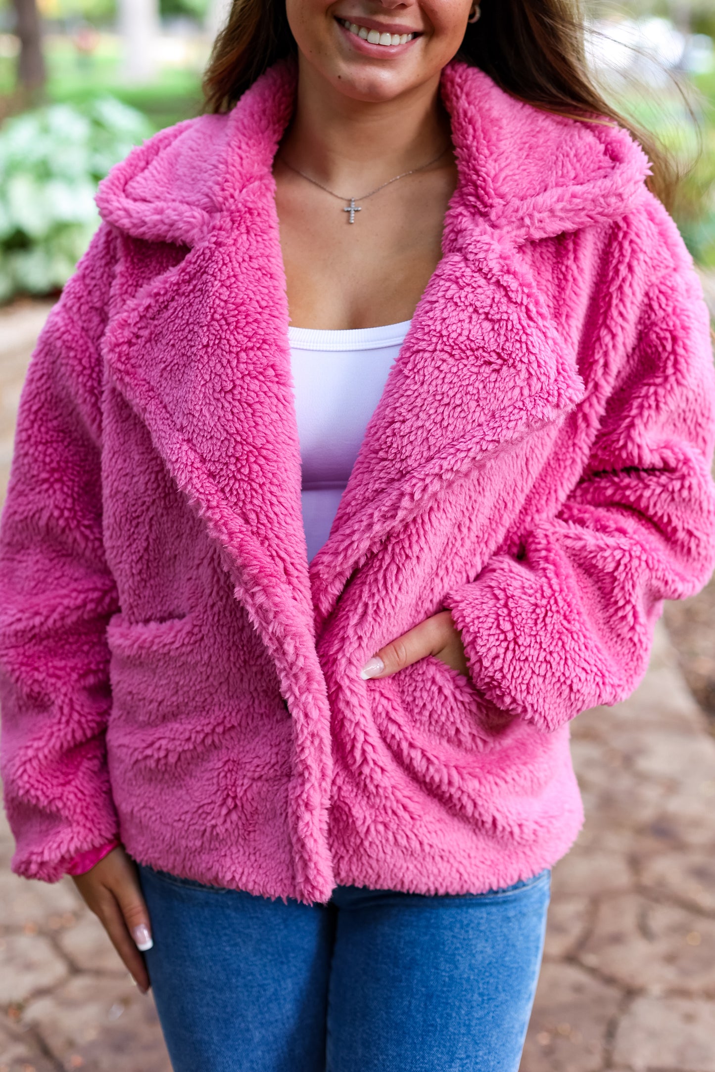 COZY UP FUR JACKET: PINK