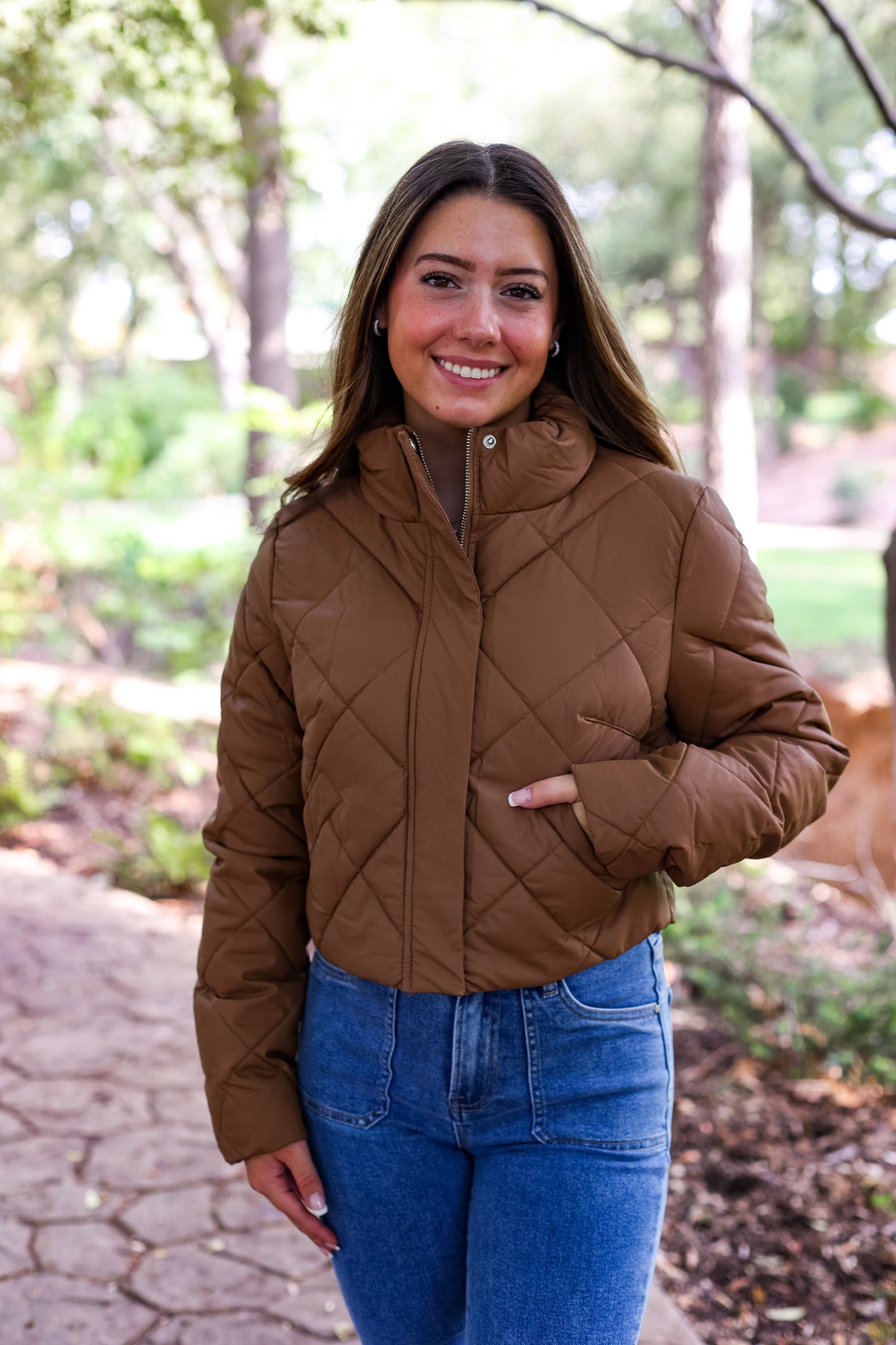 LEATHER QUILTED JACKET: CAMEL
