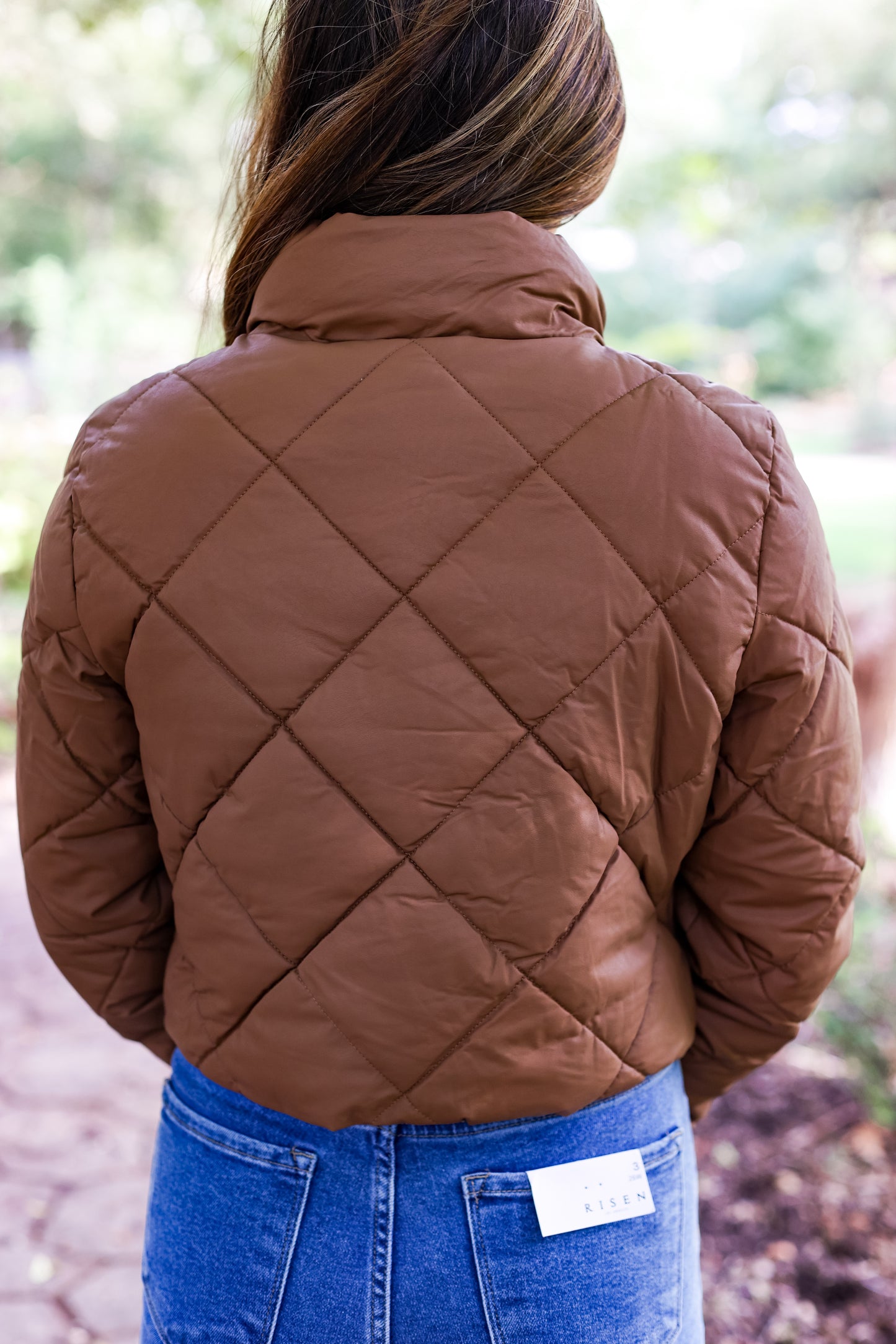 LEATHER QUILTED JACKET: CAMEL