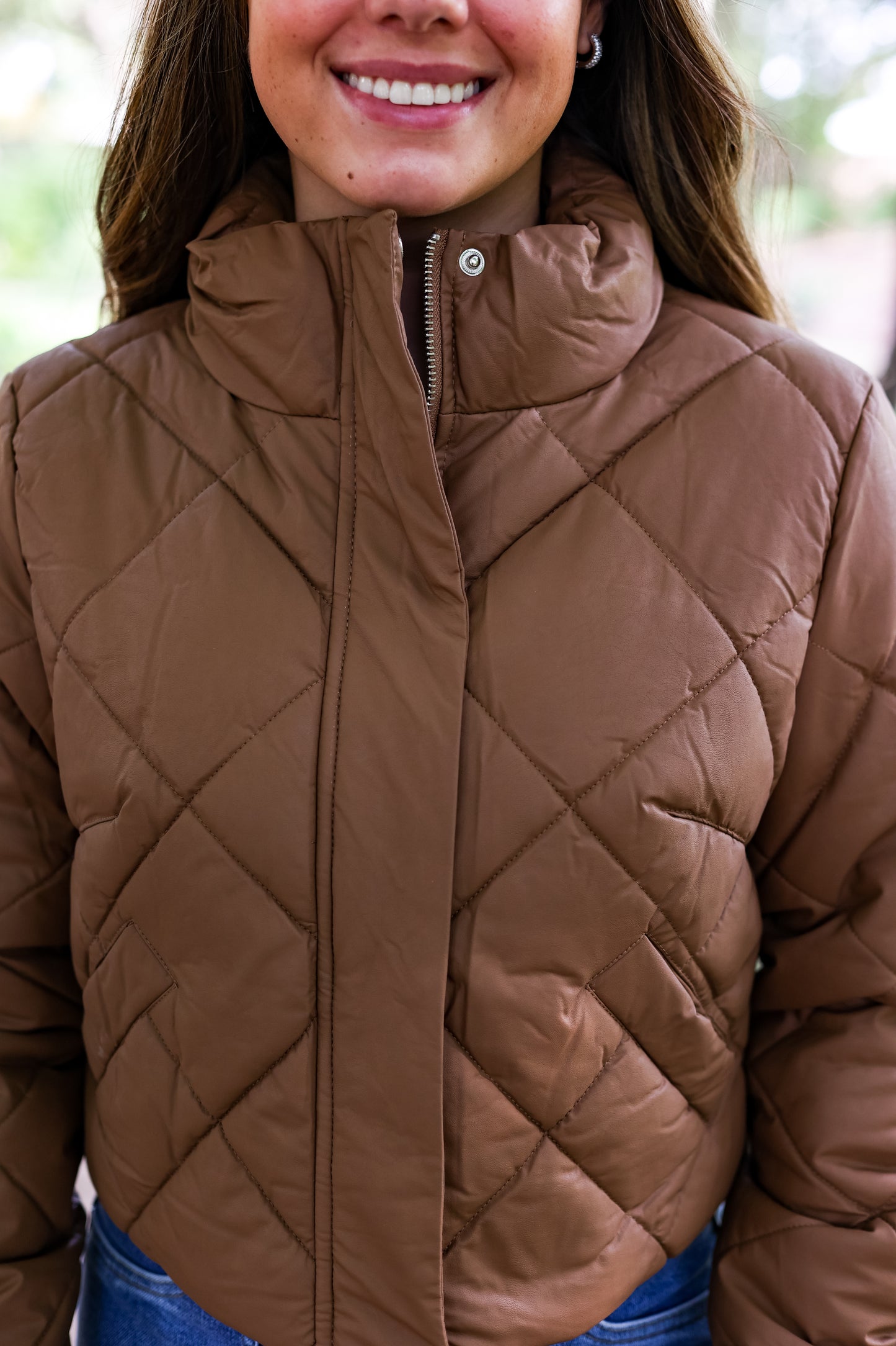 LEATHER QUILTED JACKET: CAMEL