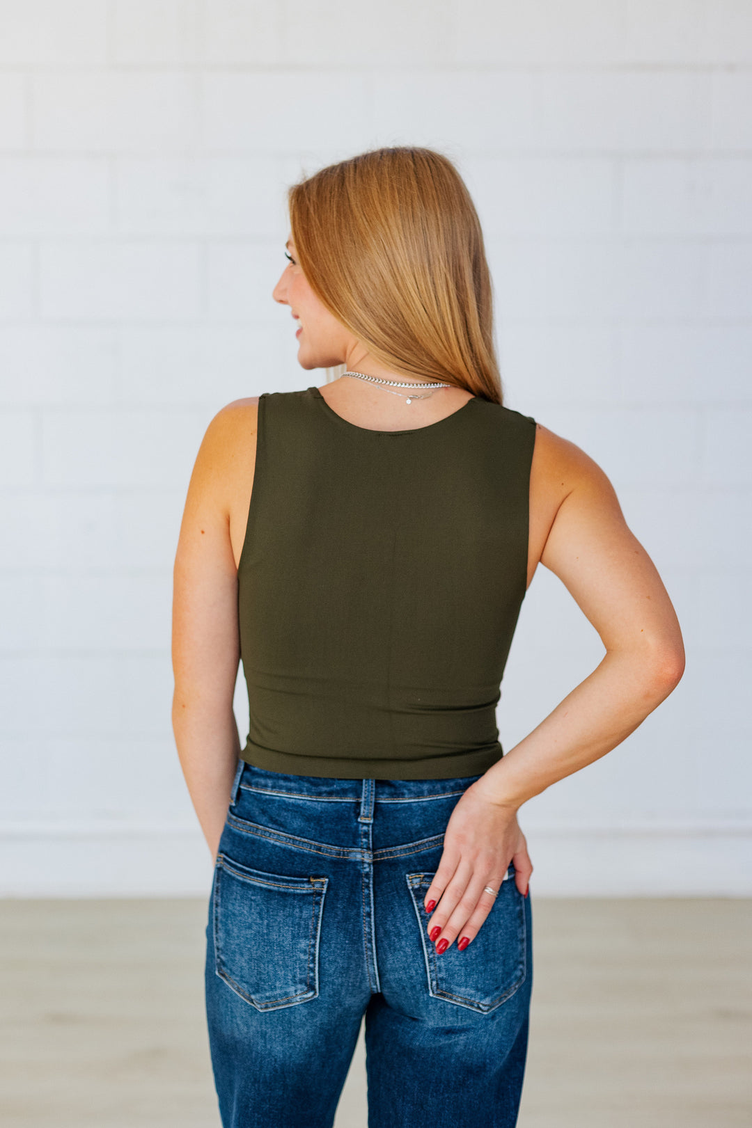 NIKIBIKI: SMOOTH SQUARE NECK TOP- KOMBU GREEN