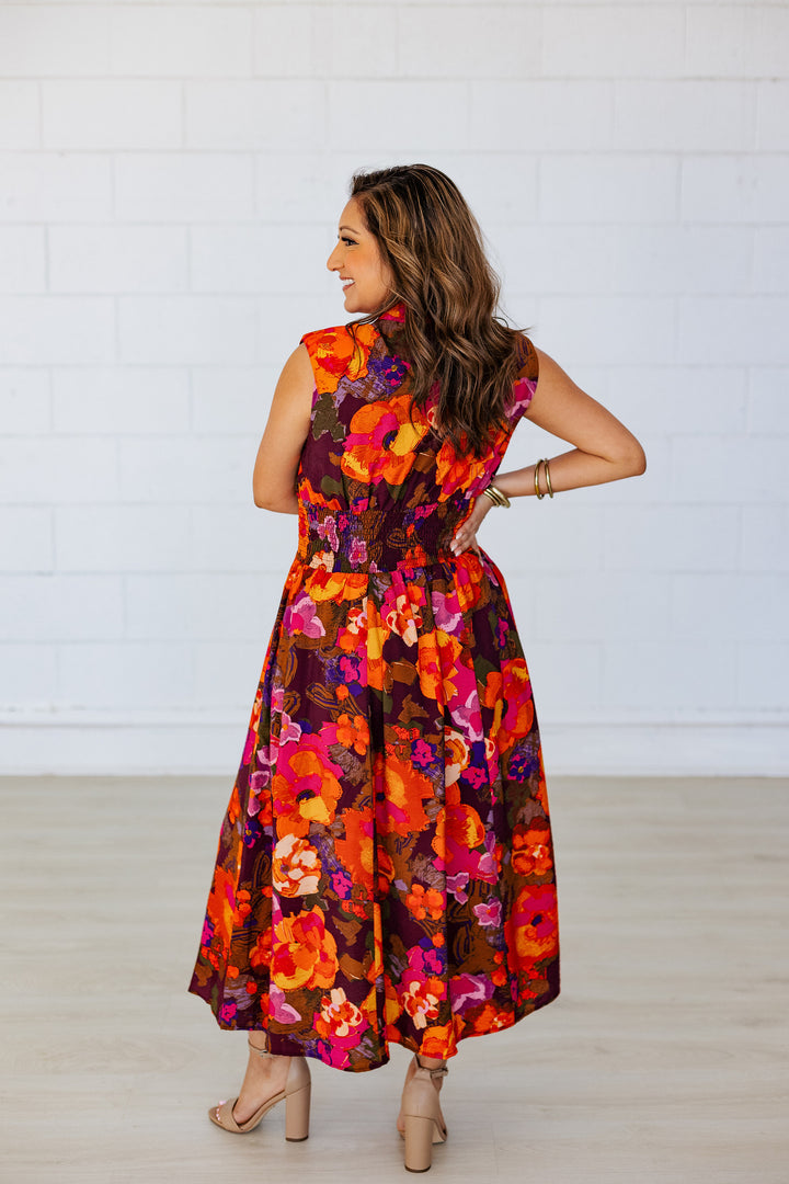 BRIGHT FALL FLORALS ZIP UP DRESS