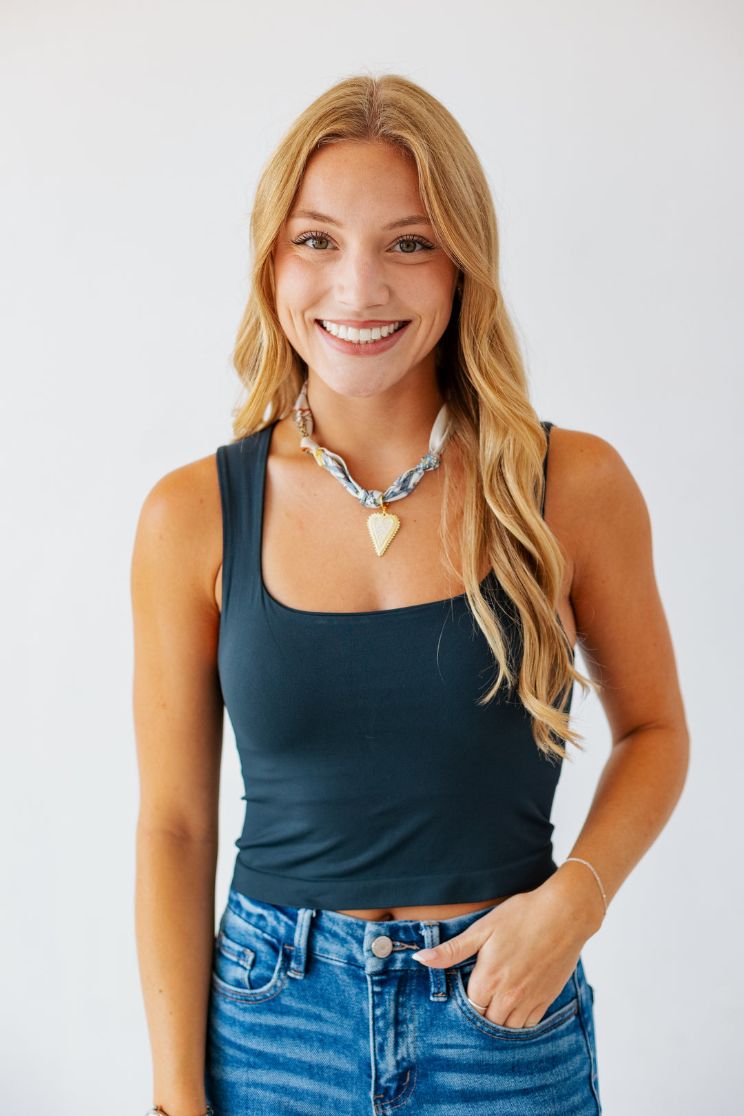 NIKIBIKI SMOOTH SQUARE NECK TOP - FOREST NIGHT