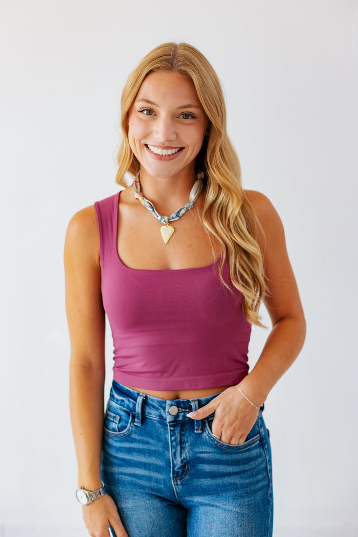 NIKIBIKI SMOOTH SQUARE NECK TOP - MULBERRY