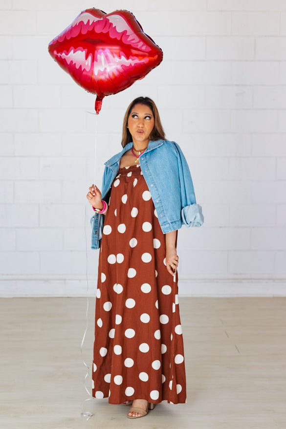 BETHANY BROWN POLKA DOT MAXI DRESS