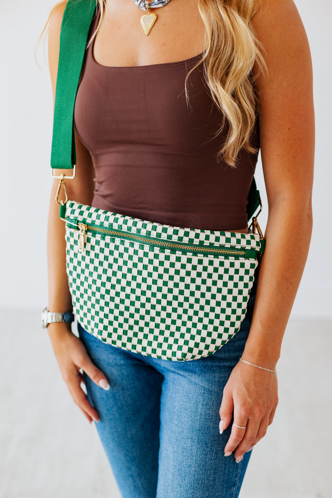 EMERALD CHECKER WOVEN BUM BAG