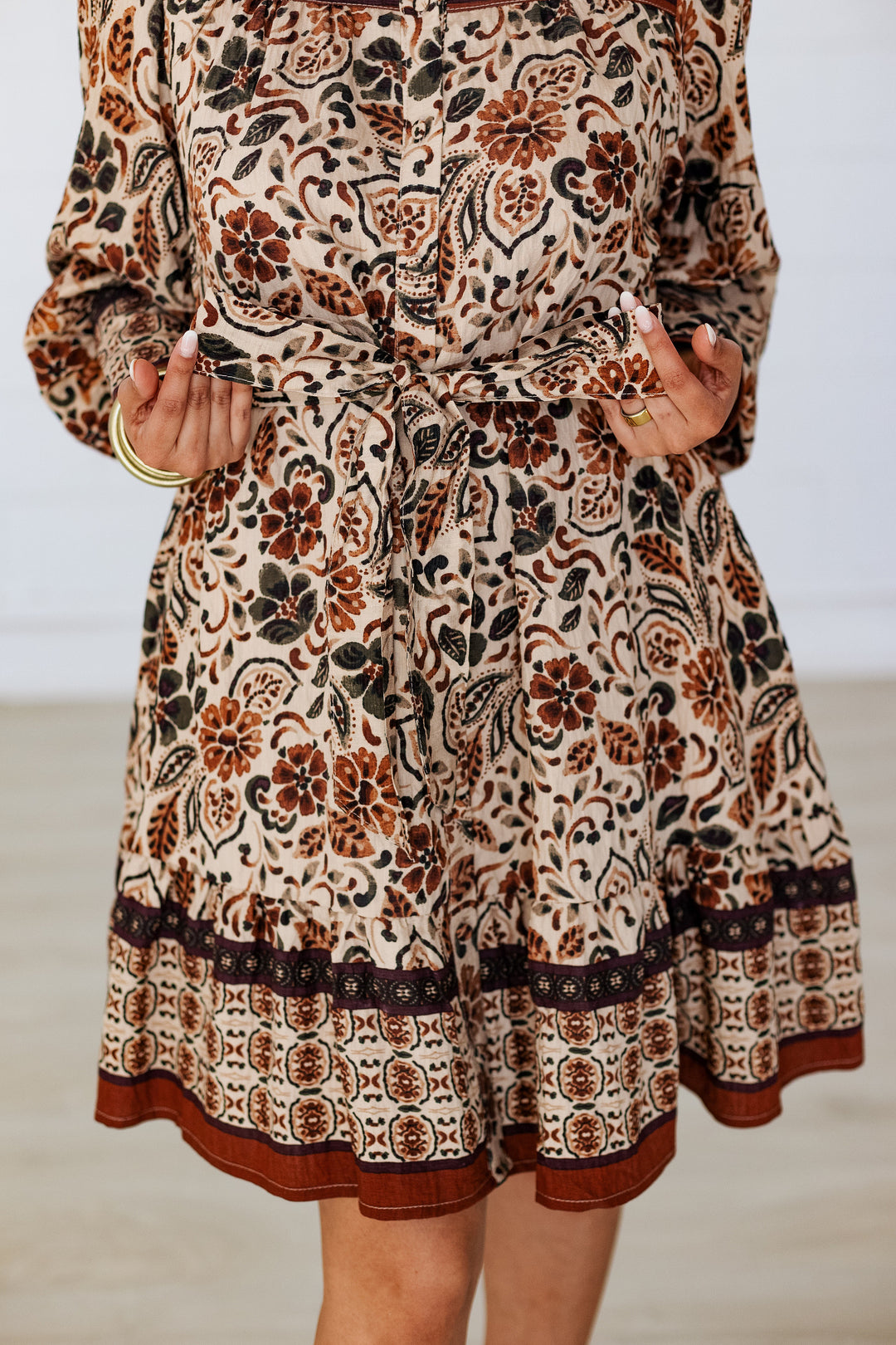 AUTUMN TIERED LONG SLEEVE MINI DRESS