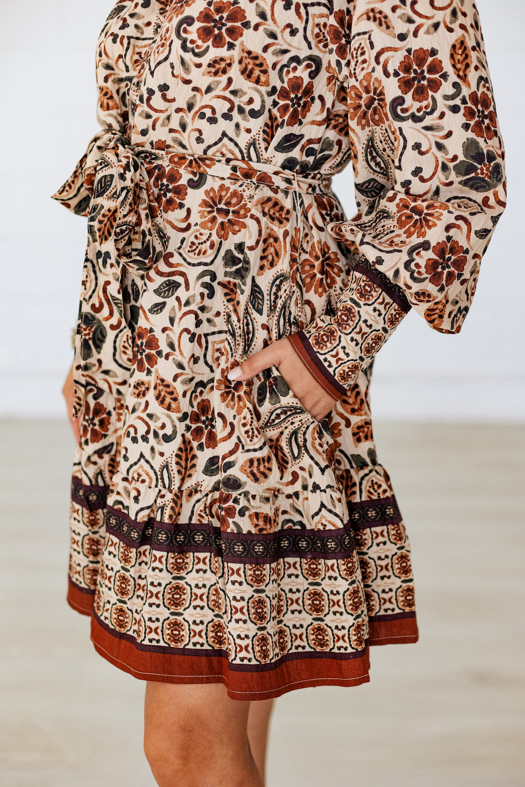 AUTUMN TIERED LONG SLEEVE MINI DRESS