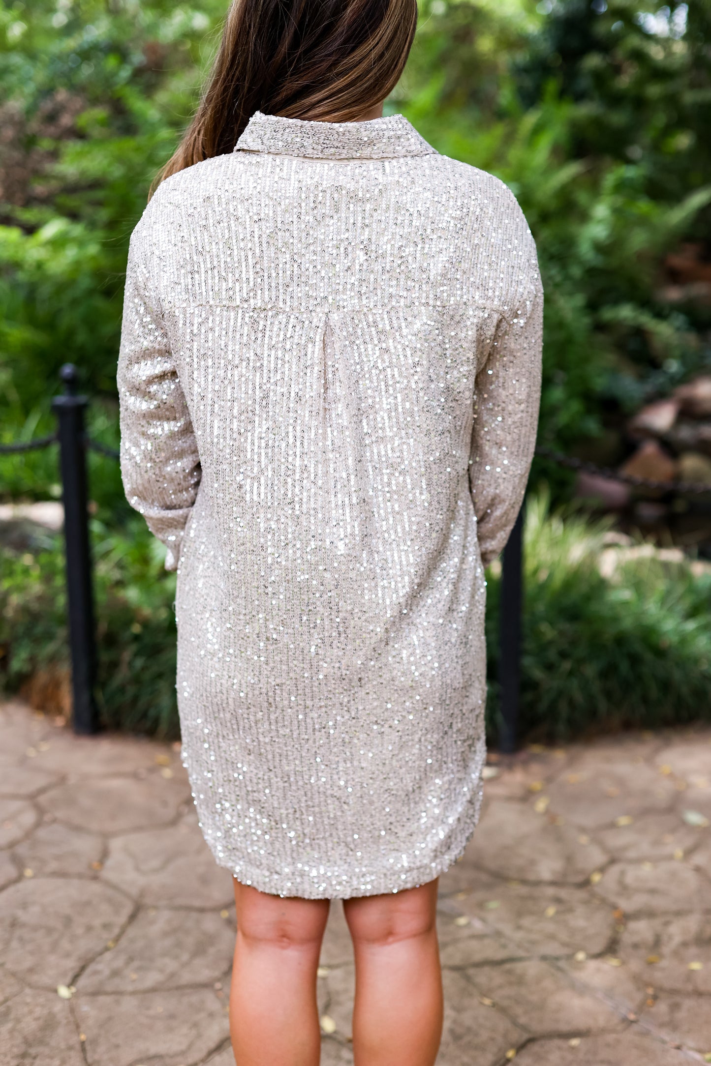 CHAMPAGNE SEQUIN SHIRT DRESS