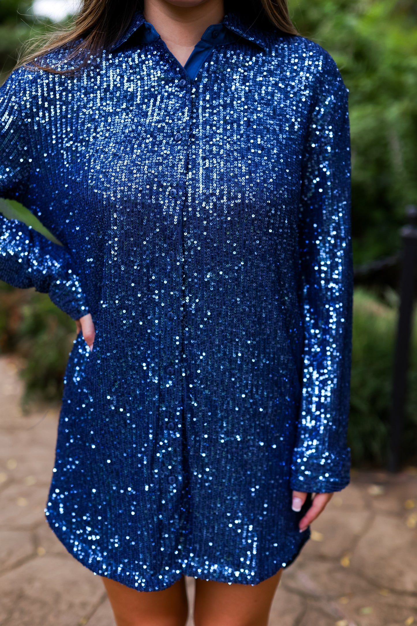 BLUE SEQUIN SHIRT DRESS