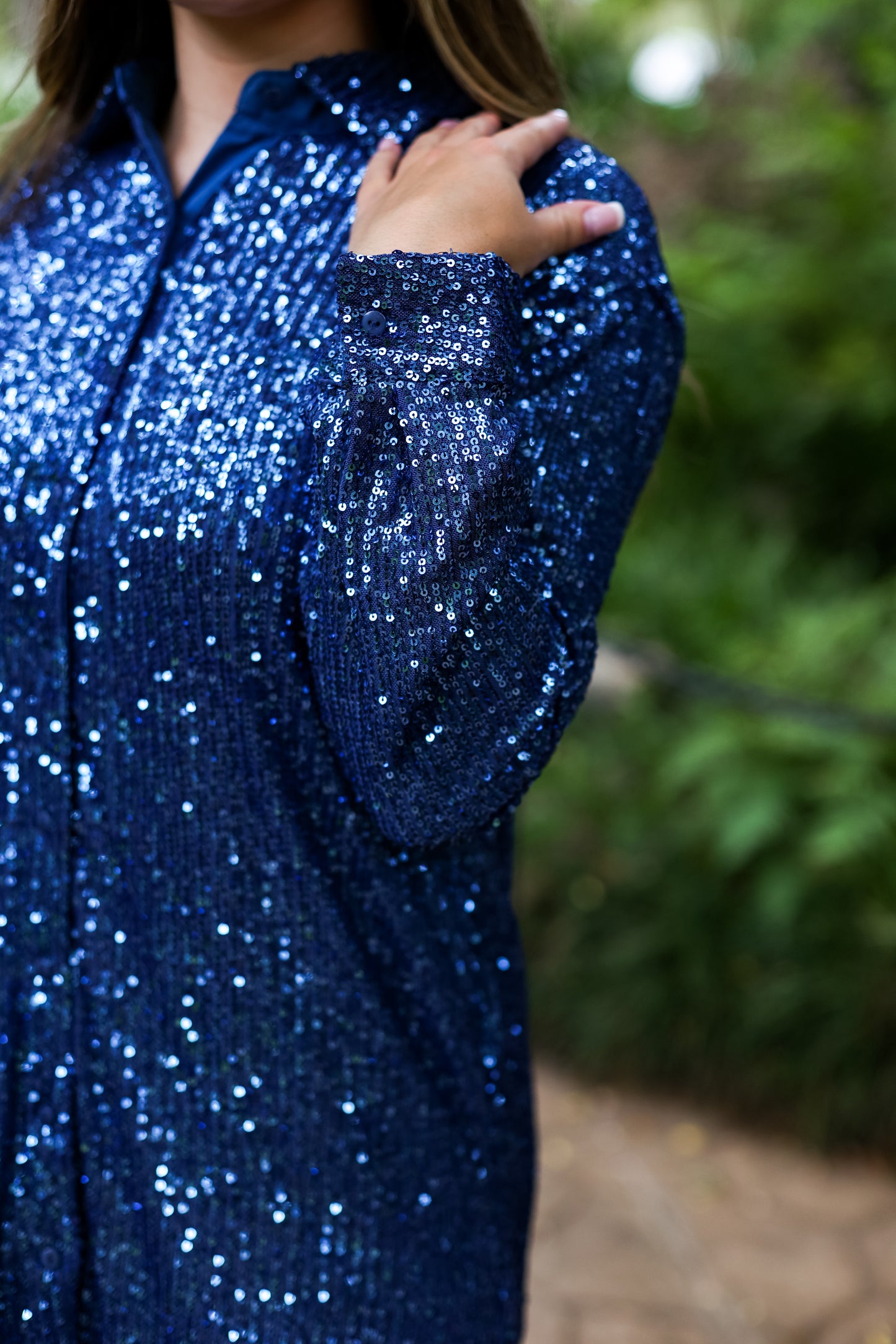 BLUE SEQUIN SHIRT DRESS