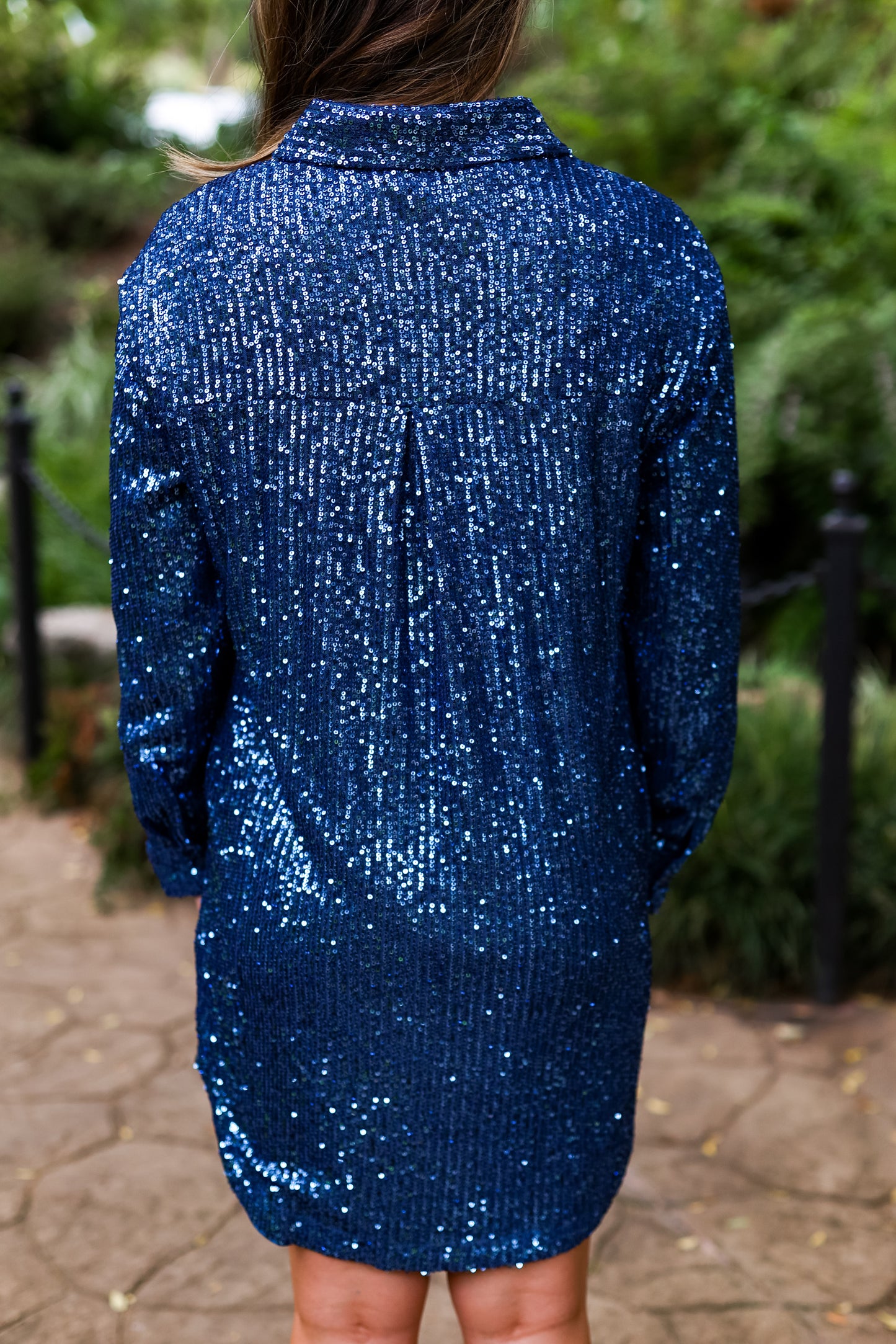 BLUE SEQUIN SHIRT DRESS