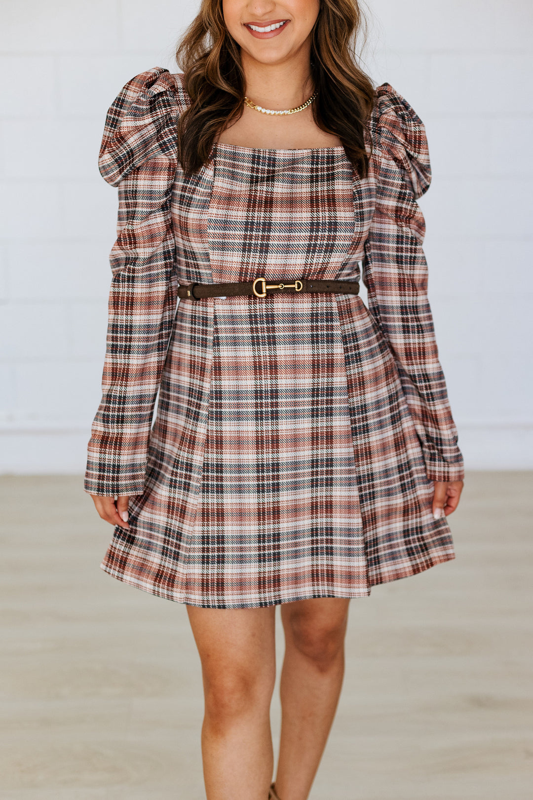 PALOMA PLAID PUFF SLEEVE MINI DRESS