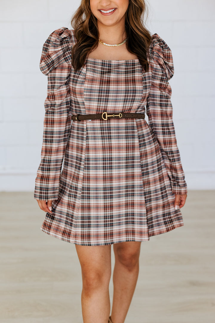 PALOMA PLAID PUFF SLEEVE MINI DRESS