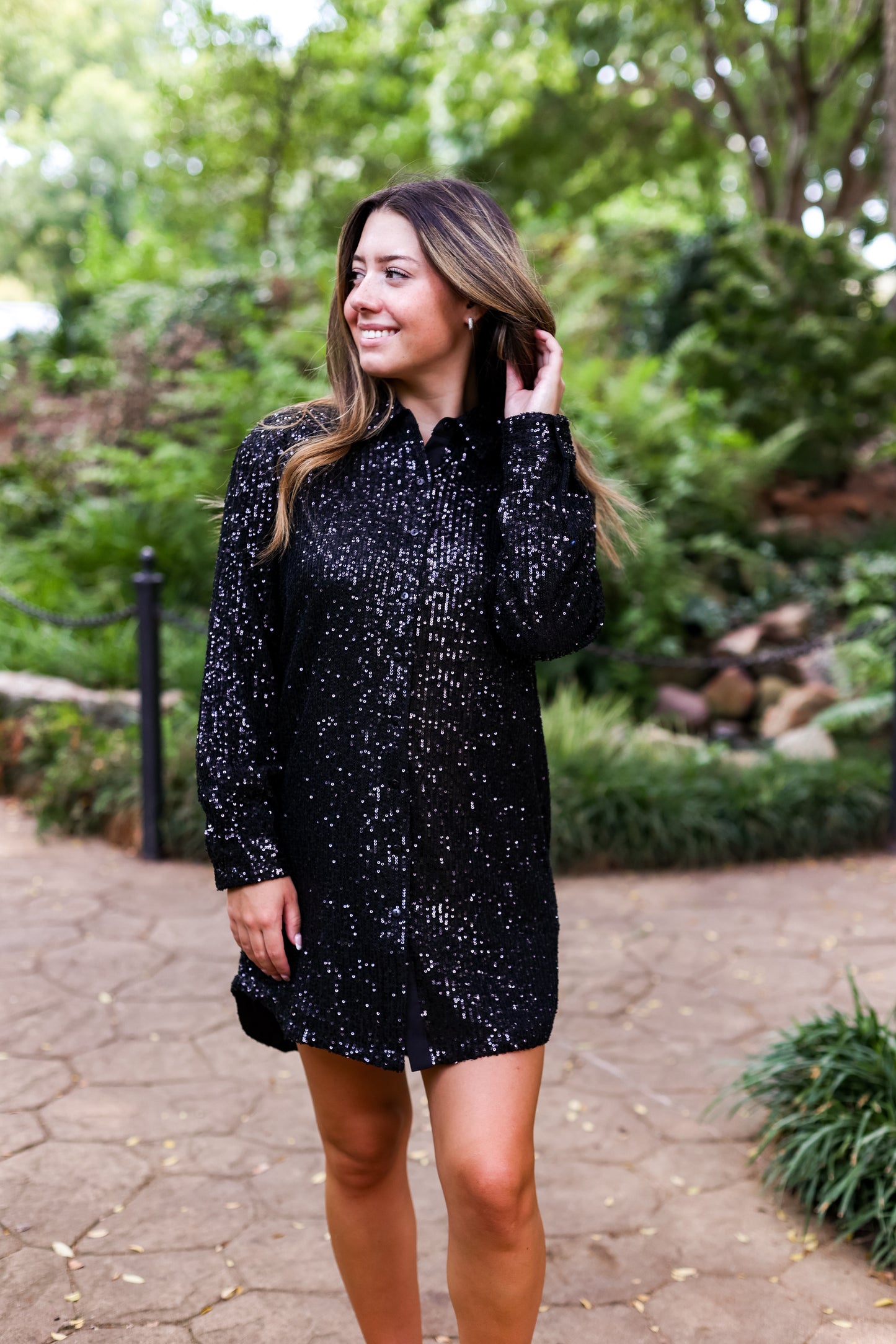BLACK SEQUIN SHIRT DRESS