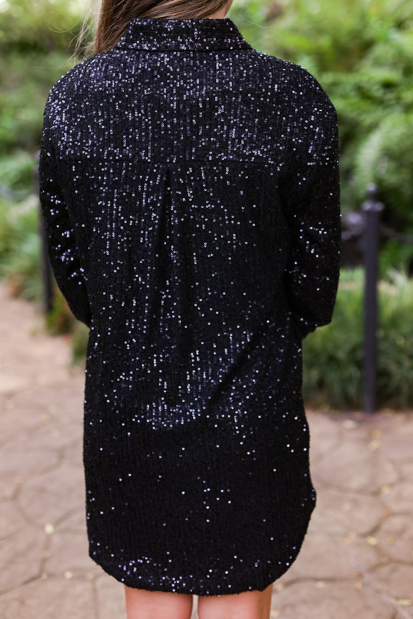 BLACK SEQUIN SHIRT DRESS