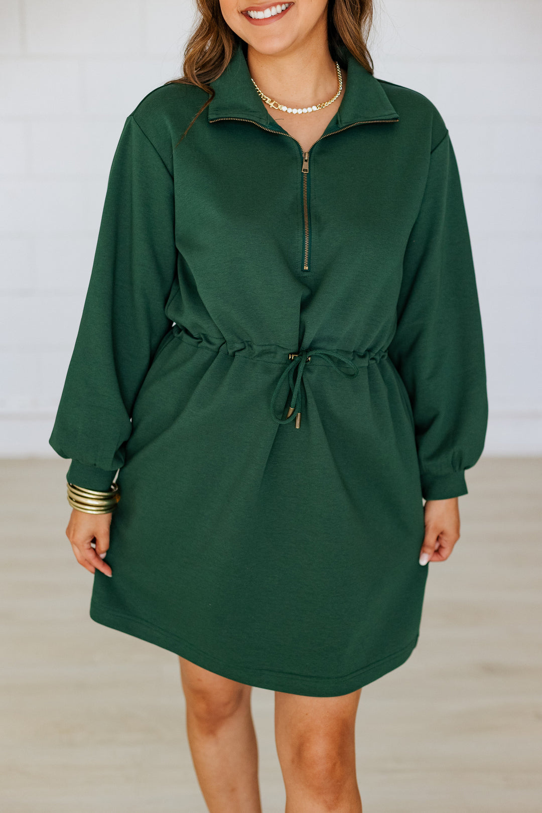 FOREST GREEN SPORTY CHIC ZIP UP DRESS