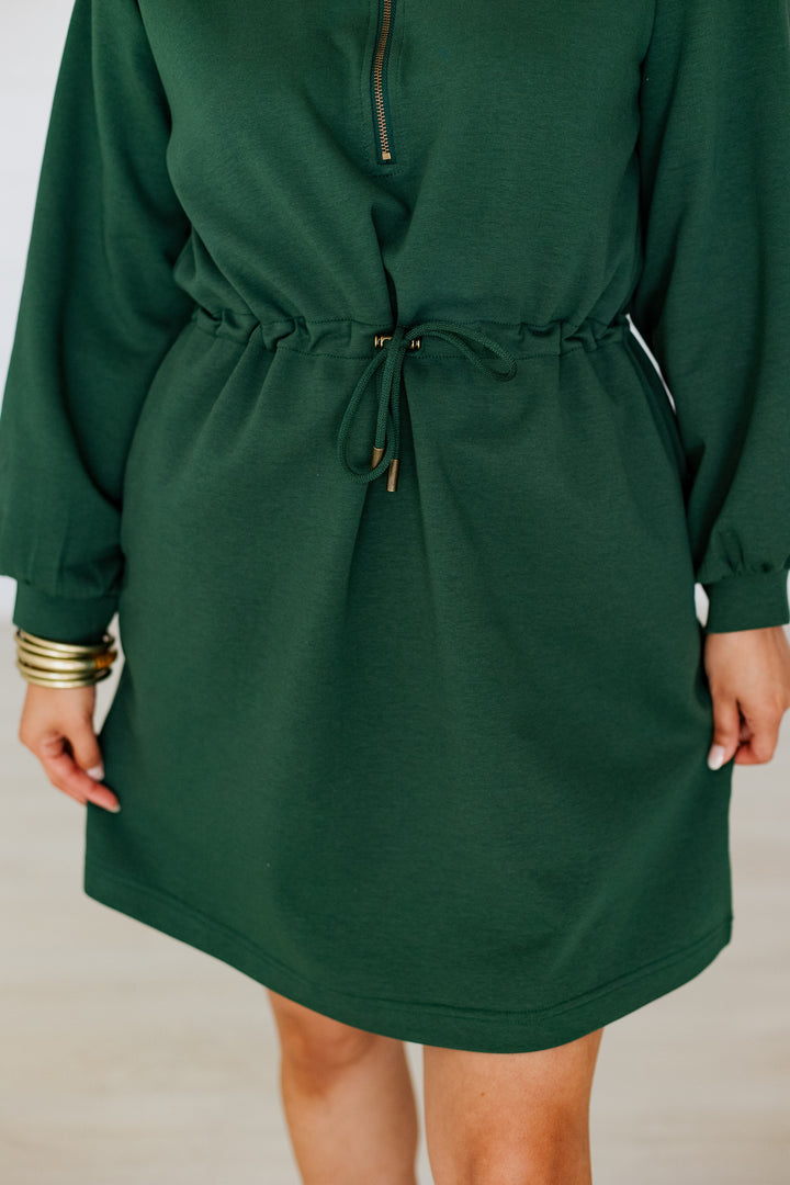 FOREST GREEN SPORTY CHIC ZIP UP DRESS