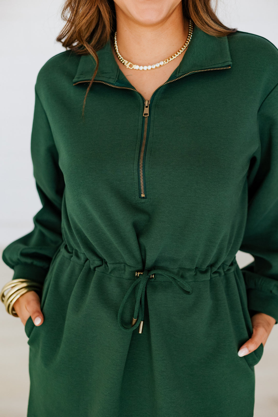 FOREST GREEN SPORTY CHIC ZIP UP DRESS