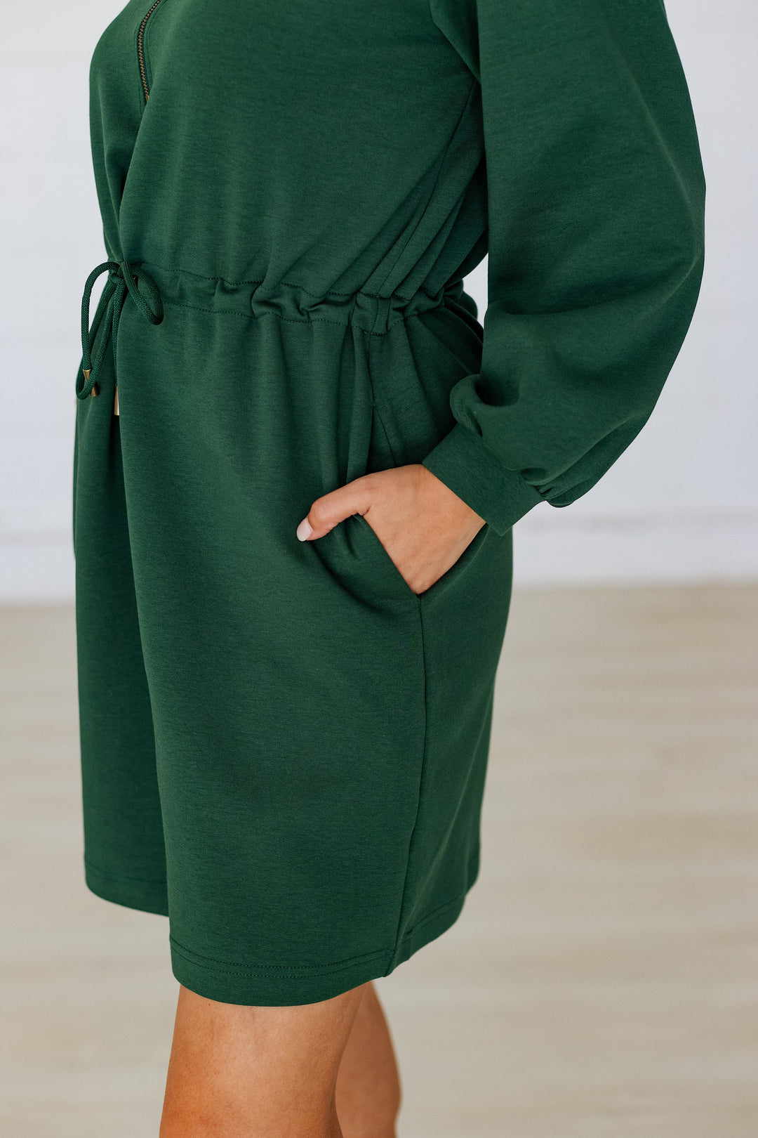 FOREST GREEN SPORTY CHIC ZIP UP DRESS