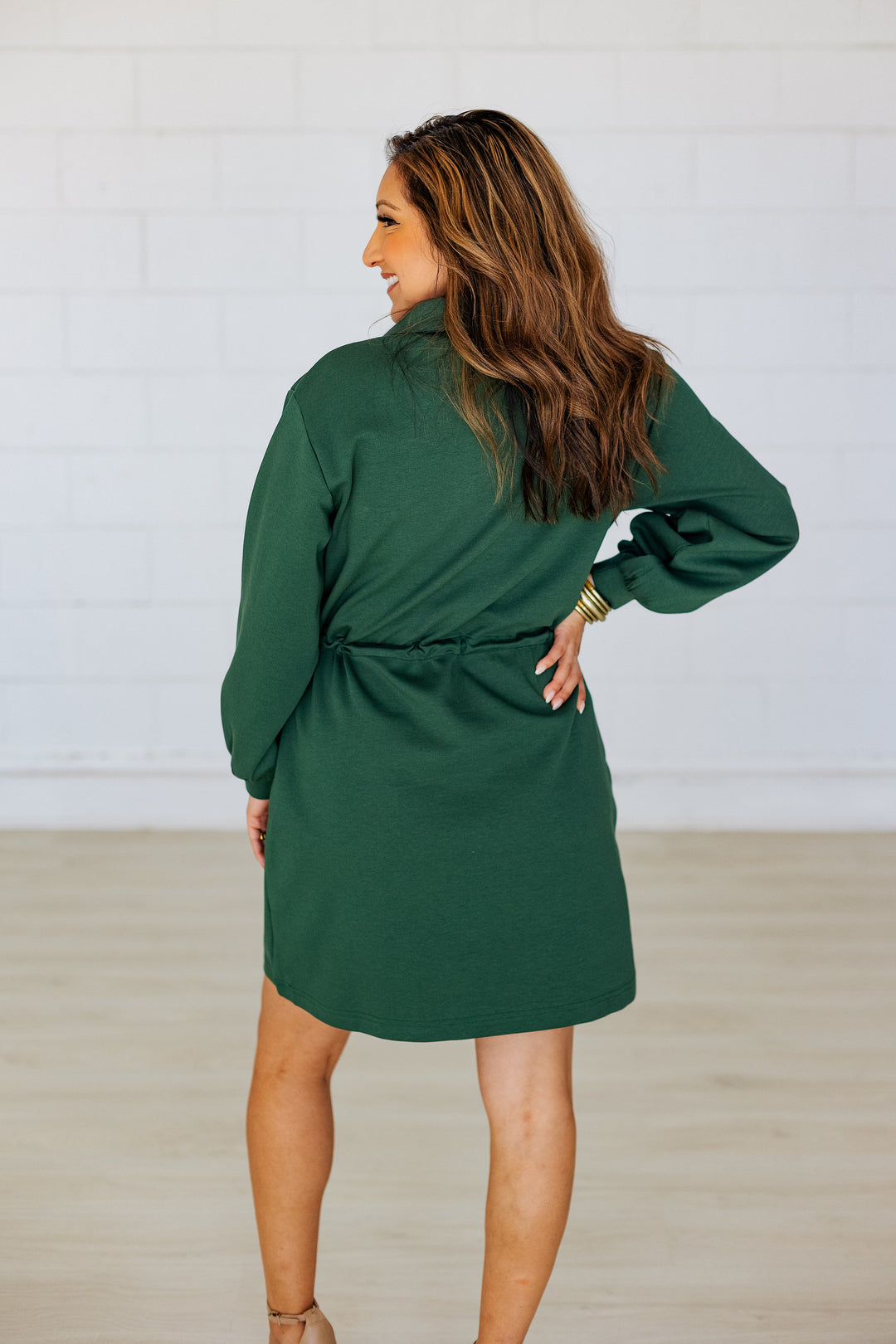 FOREST GREEN SPORTY CHIC ZIP UP DRESS