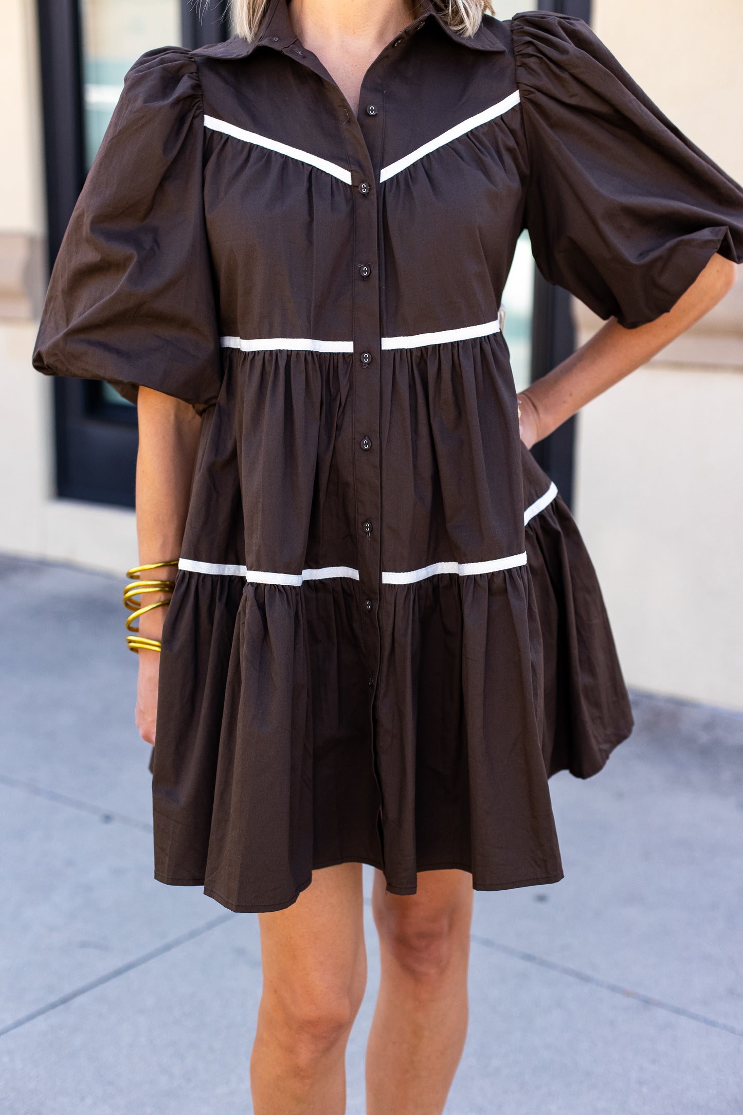 GIMME MORE POPLIN TIERED DRESS: OLIVE