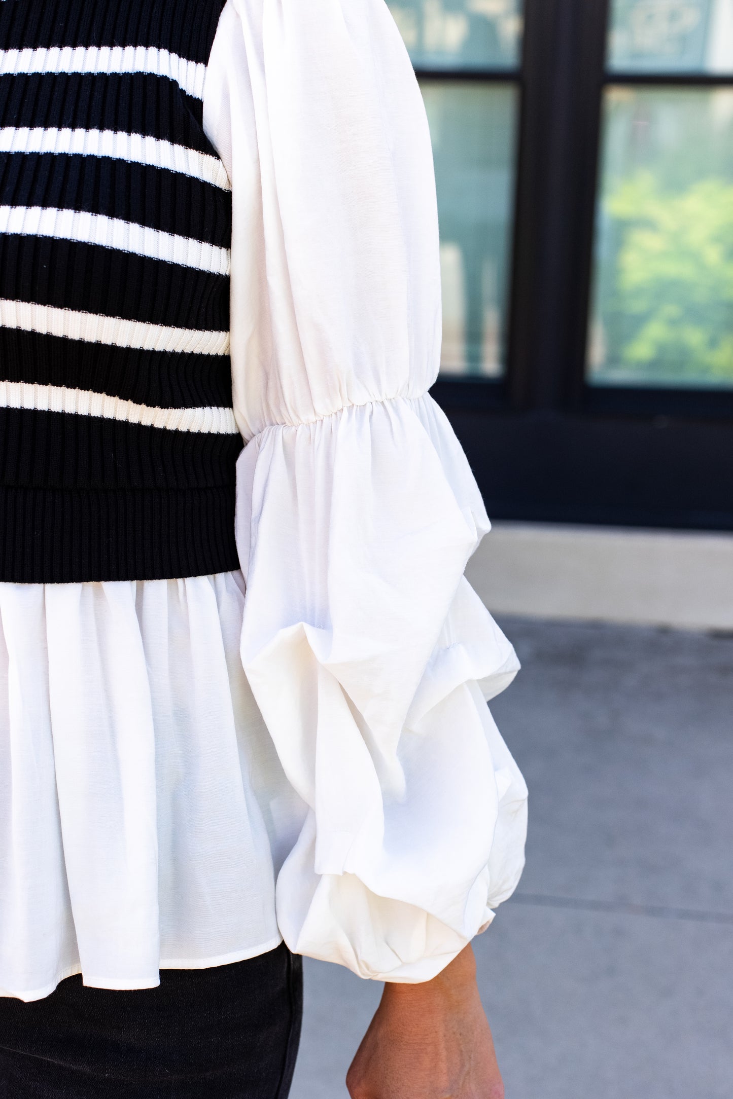DOUBLE OR NOTHING MIXED MEDIA TOP: BLACK/WHITE