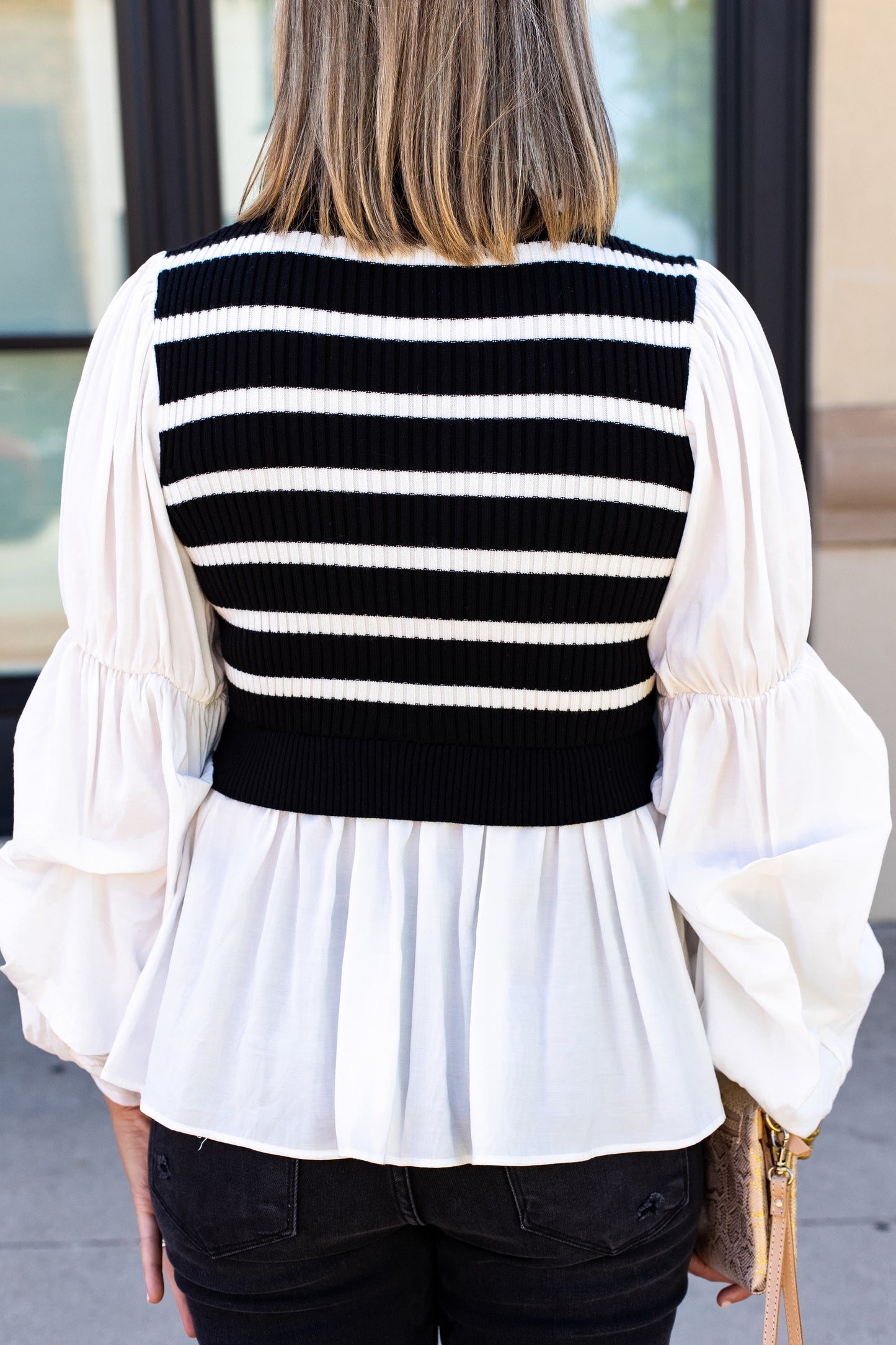 DOUBLE OR NOTHING MIXED MEDIA TOP: BLACK/WHITE