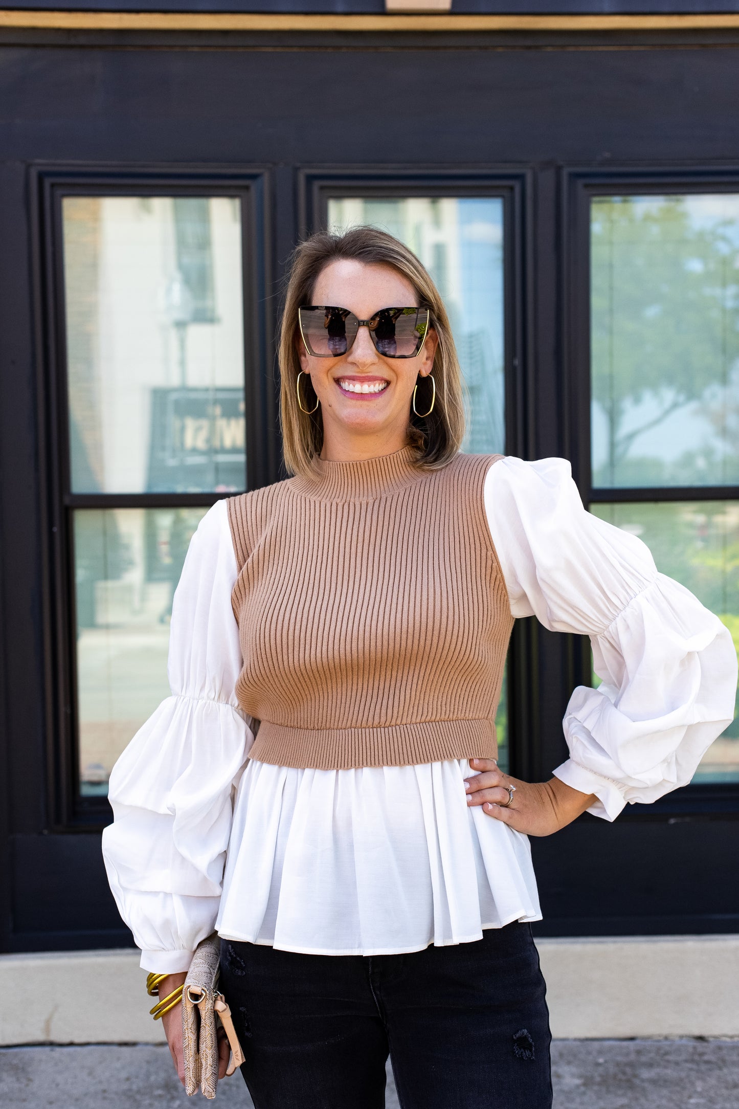 DOUBLE OR NOTHING MIXED MEDIA TOP: TAN