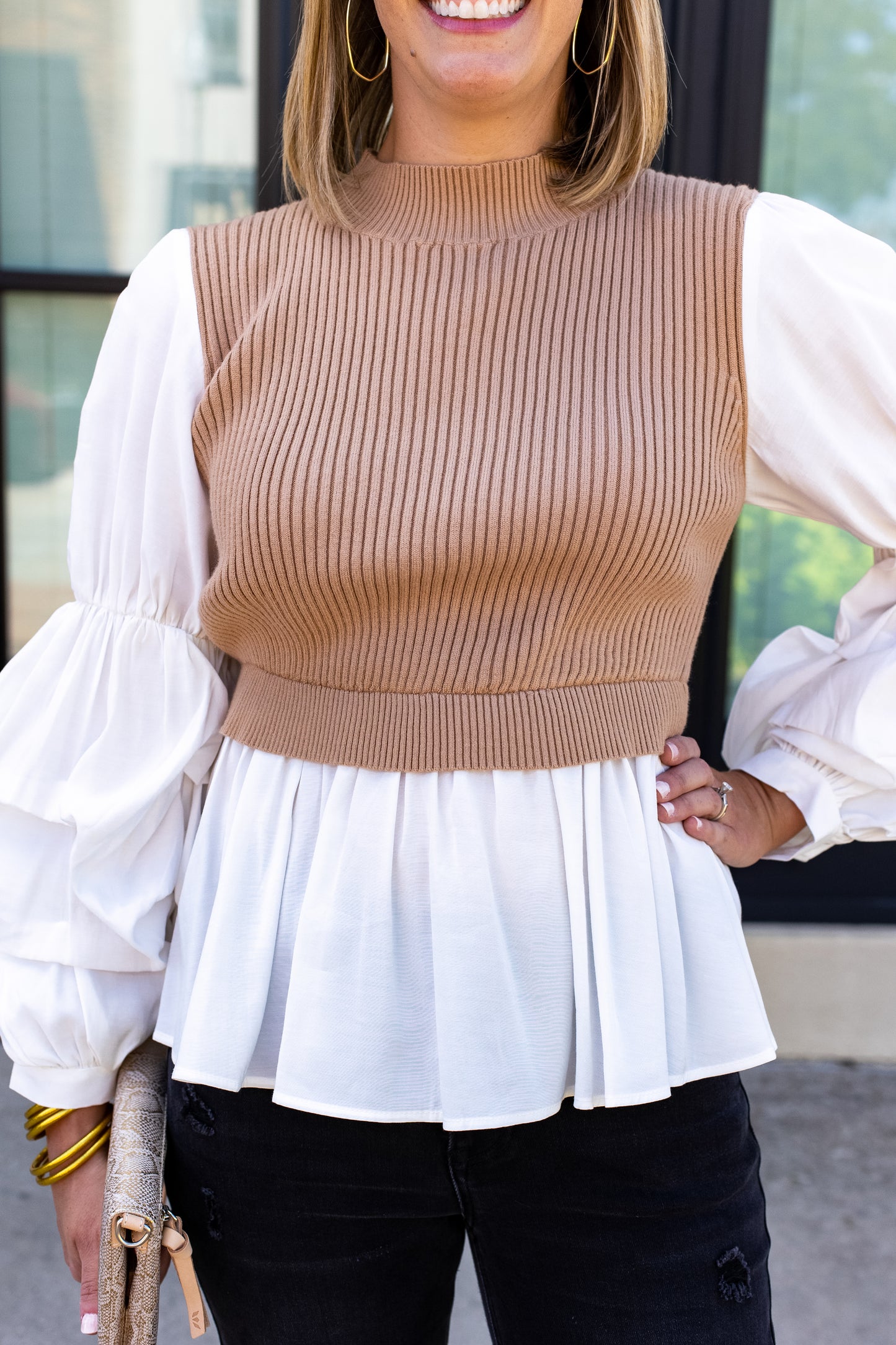 DOUBLE OR NOTHING MIXED MEDIA TOP: TAN