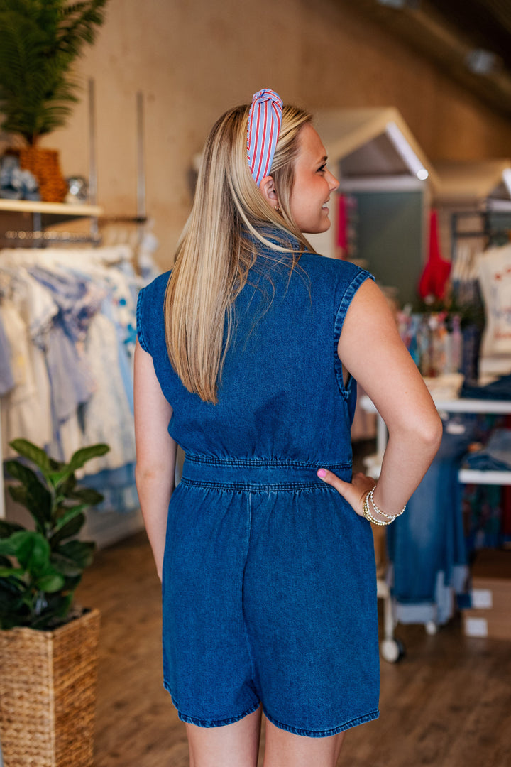 SAMANTHA DARK DENIM ROMPER