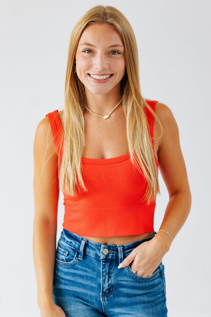 NIKIBIKI CHEVRON RIBBED CROP TOP- POPPY RED
