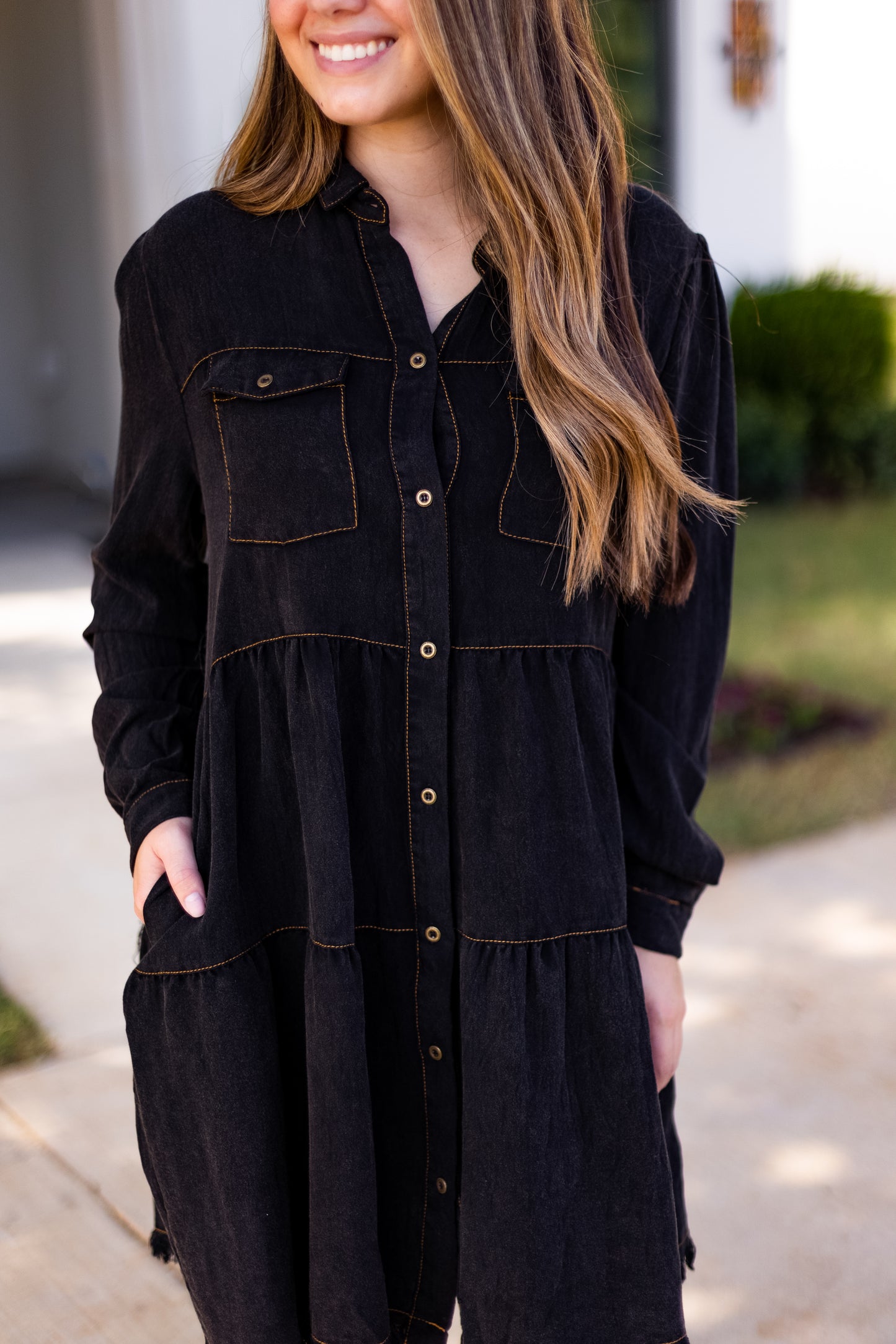 NOIR WASHED BUTTON UP DRESS
