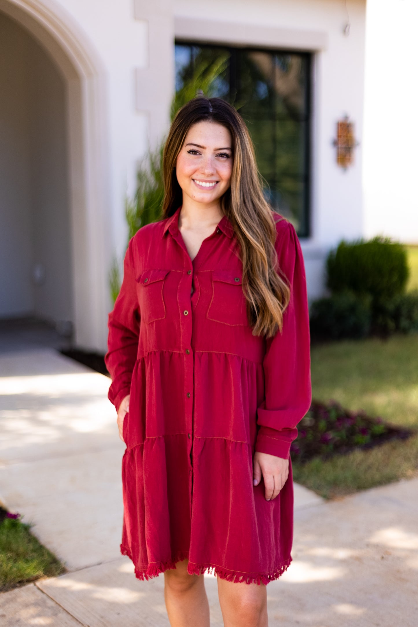 CHERRY PICKING WASHED BUTTON UP DRESS
