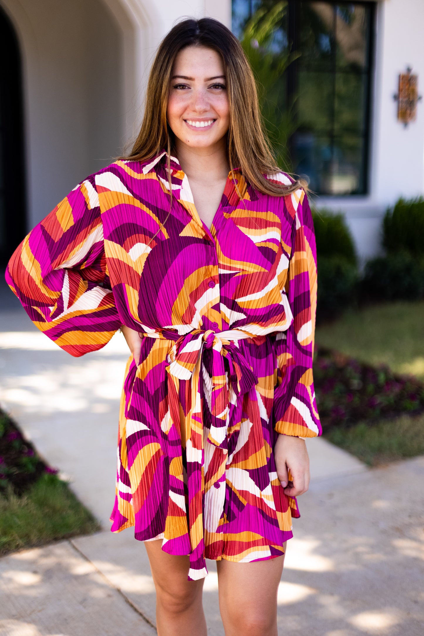 FOLLOW ME PRINTED PLISSE DRESS