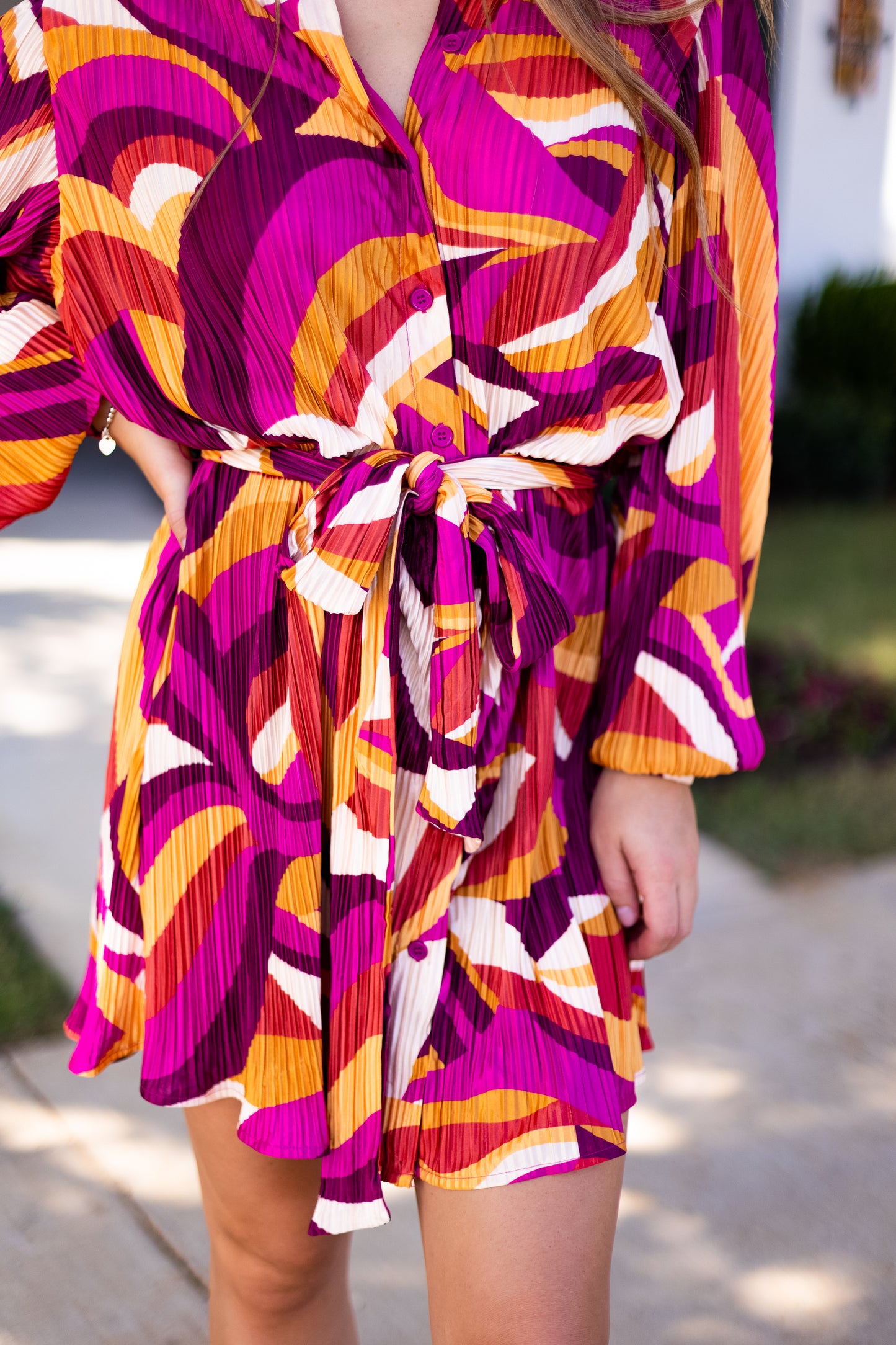 FOLLOW ME PRINTED PLISSE DRESS