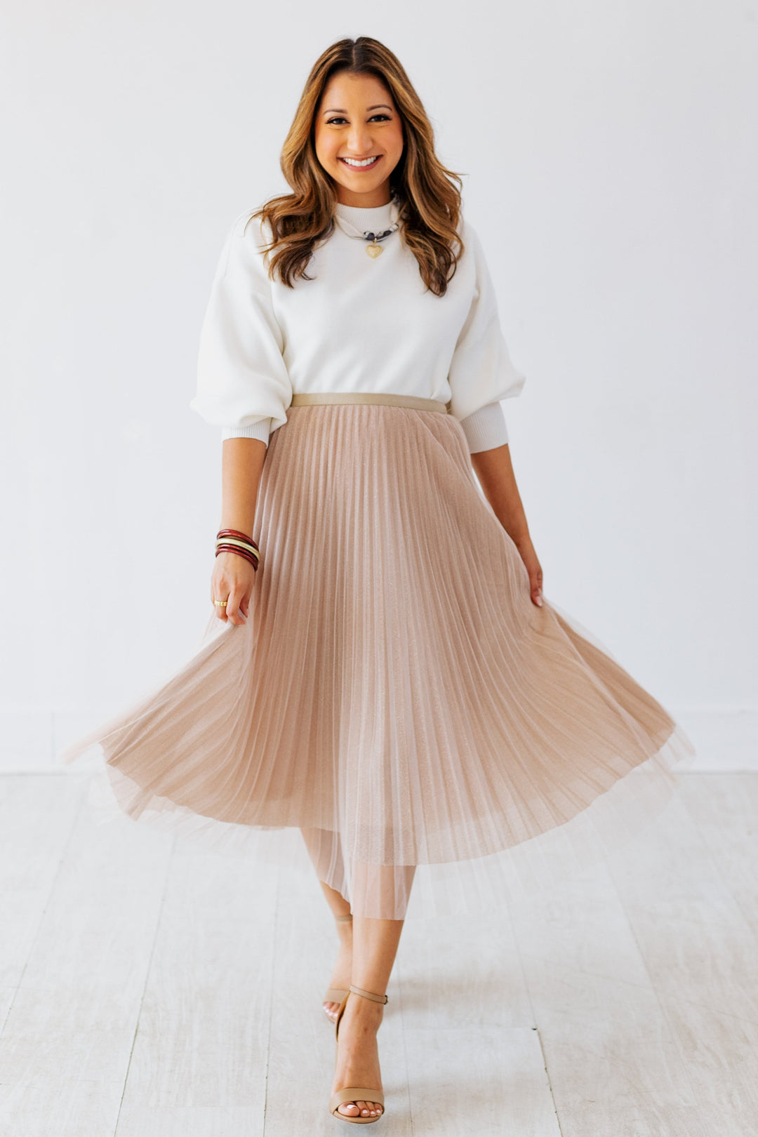 SPARKLE MESH MIDI SKIRT- ROSE GOLD