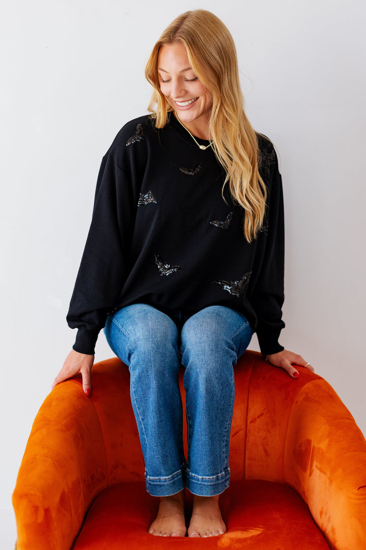 BLACK SEQUIN BATS SWEATSHIRT