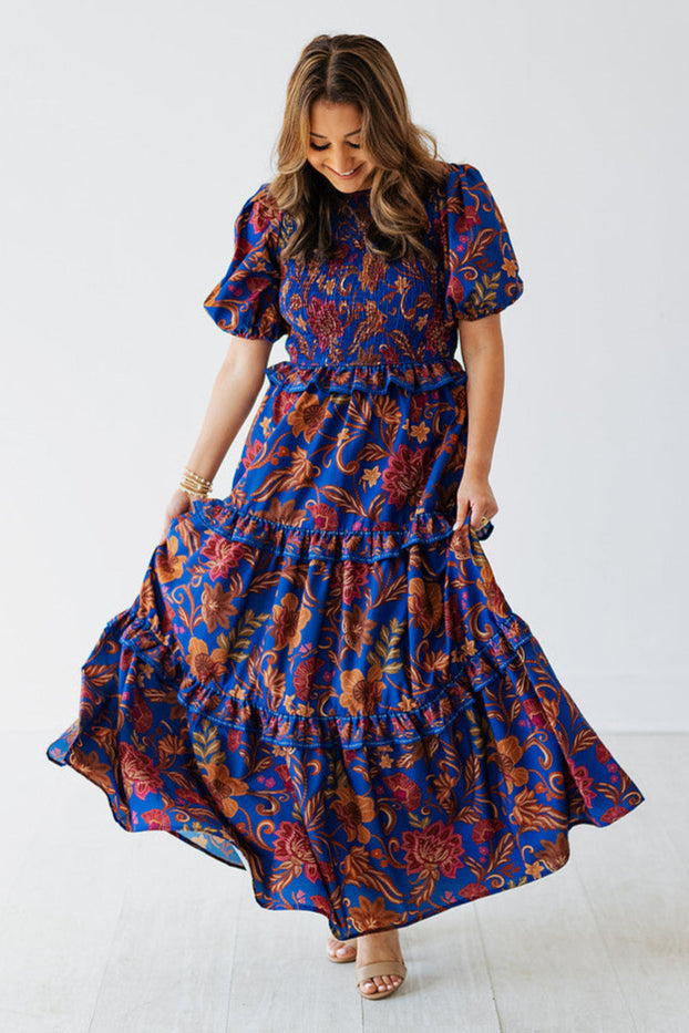 VIVID ROYAL FLORAL MAXI DRESS