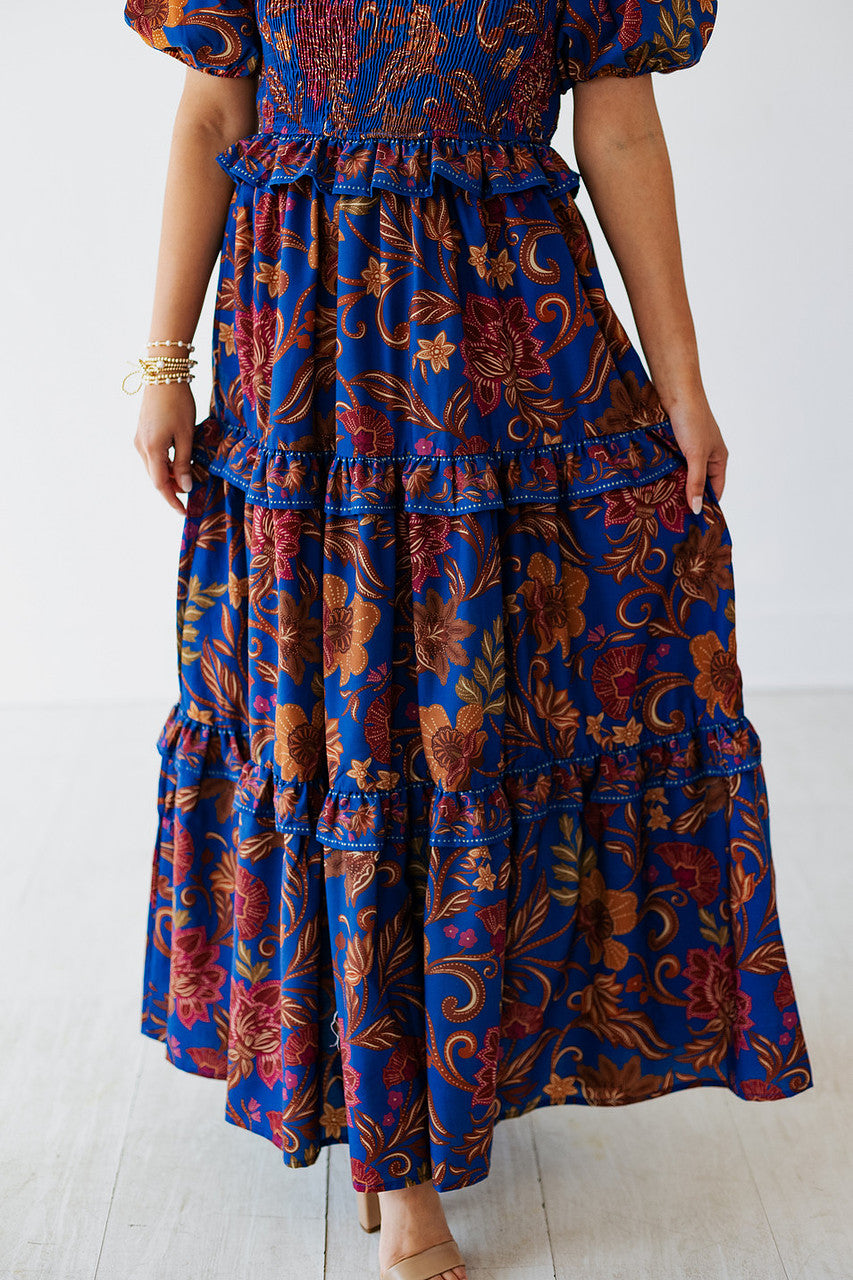 VIVID ROYAL FLORAL MAXI DRESS