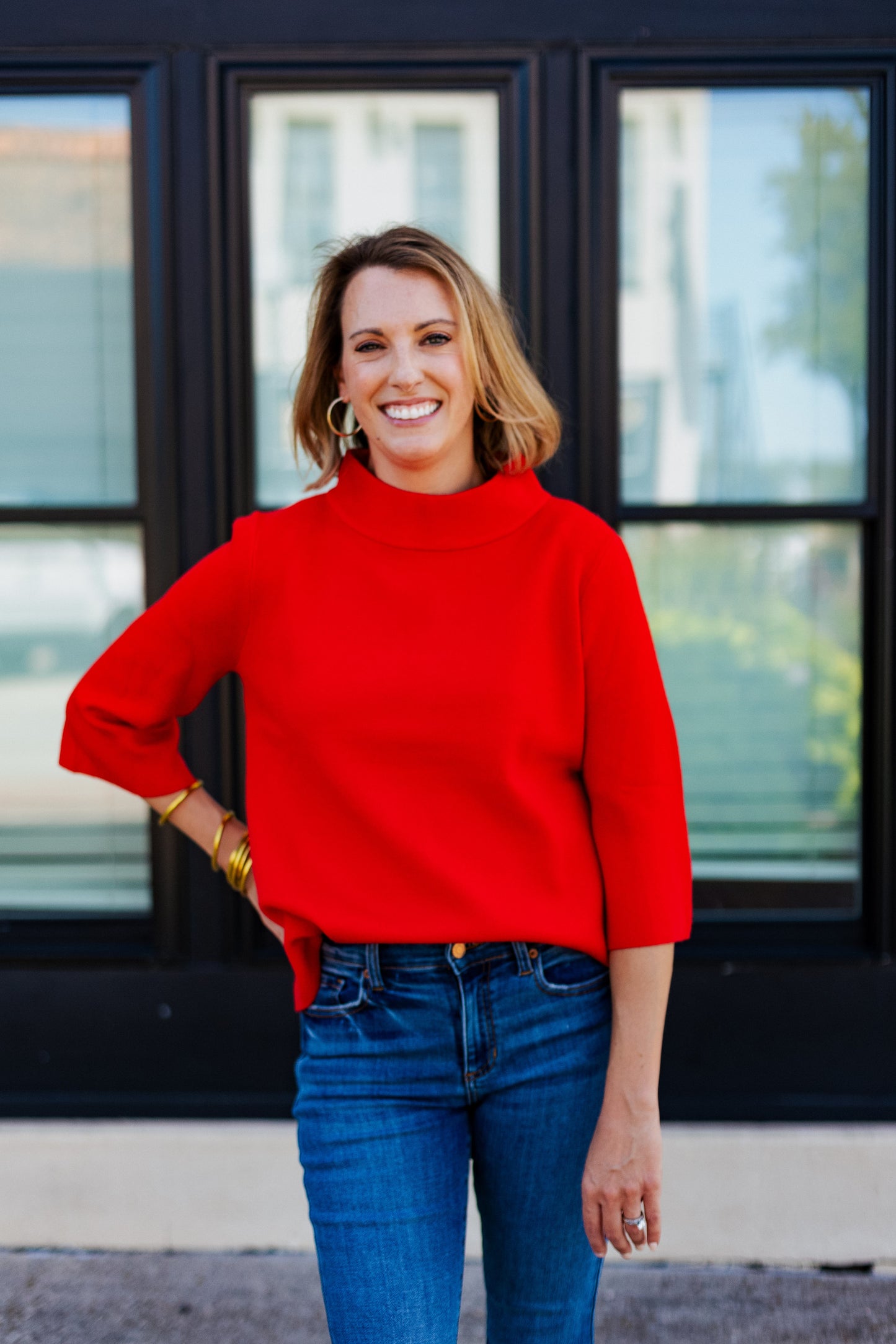 SEEING RED MOCK NECK PULLOVER