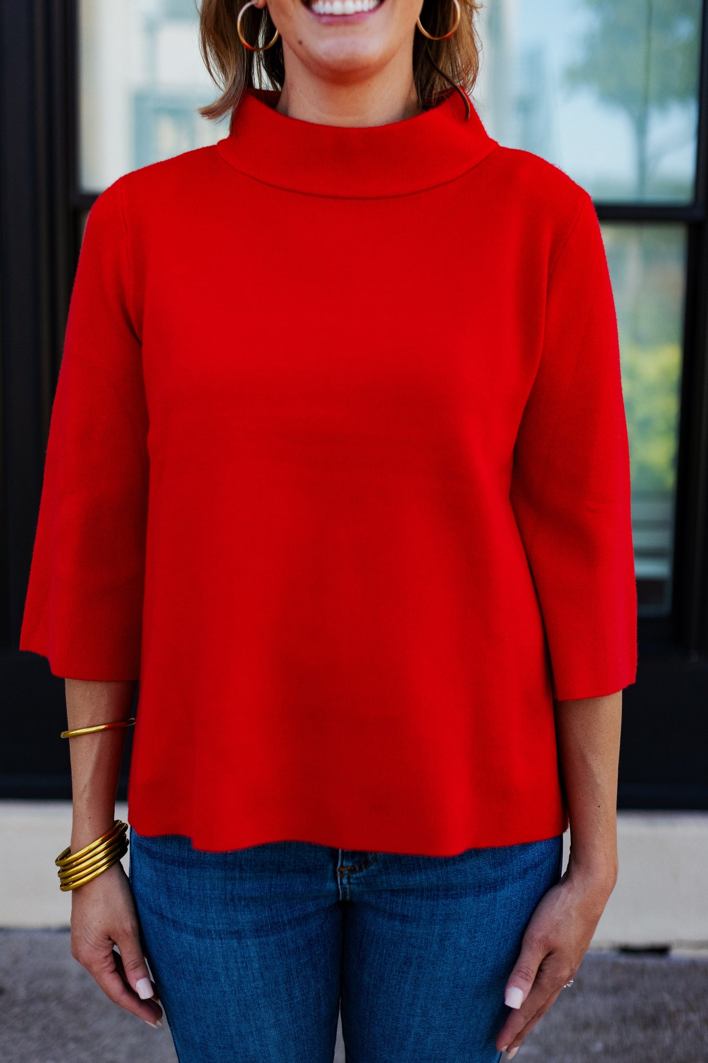 SEEING RED MOCK NECK PULLOVER