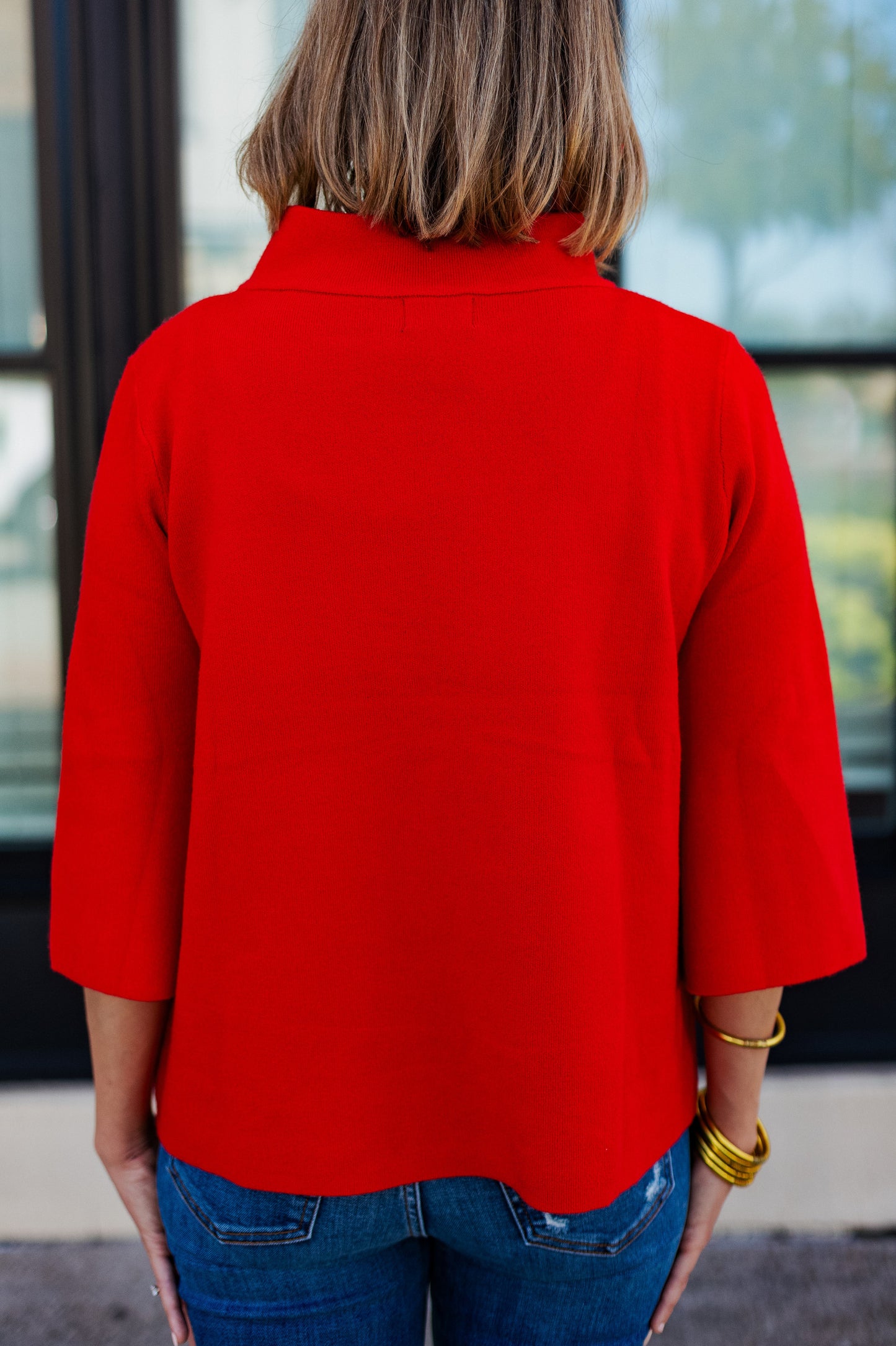 SEEING RED MOCK NECK PULLOVER
