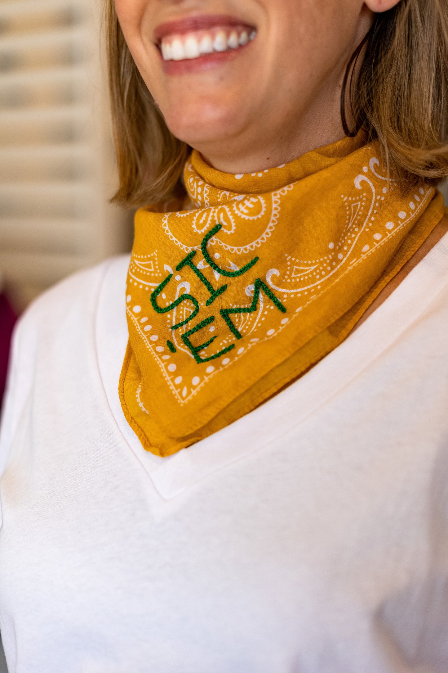 HAND EMBROIDERED GAME DAY BANDANA: SIC 'EM
