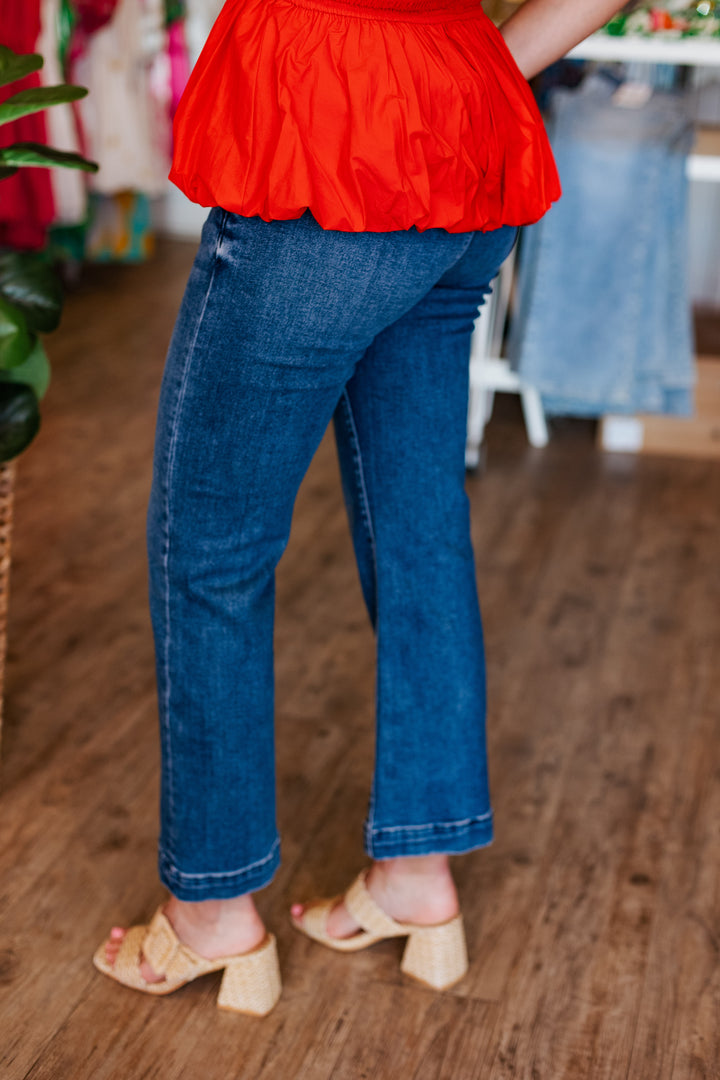 HIGH RISE DOUBLE BUTTON TROUSER JEAN