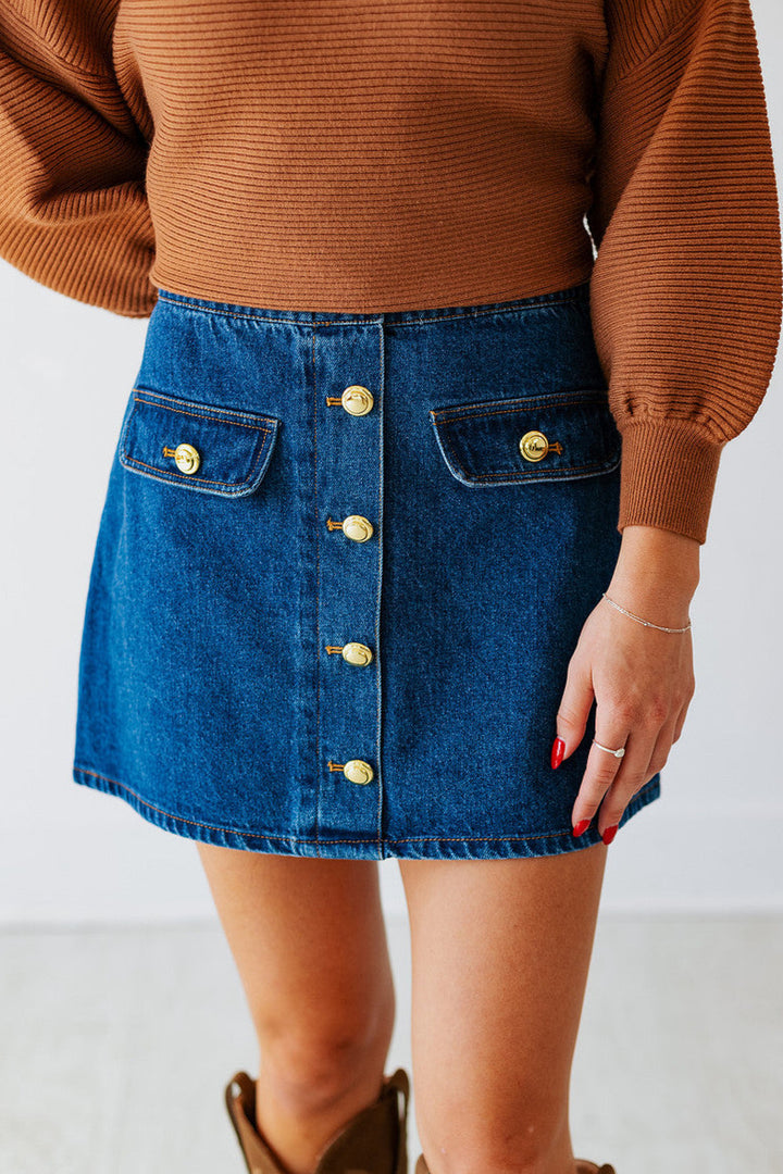 GOLD BUTTON DENIM MINI SKIRT