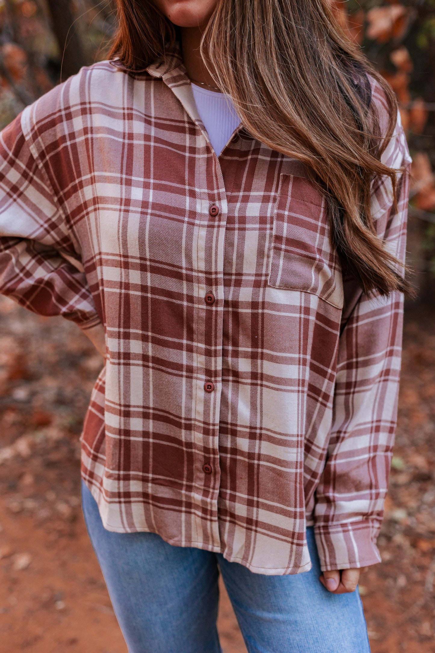 Z SUPPLY: RIVER PLAID TOP TIGER EYE